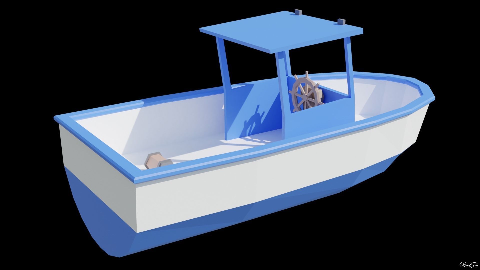 Boats wooden boat with two paddles Low-poly 3D model_17