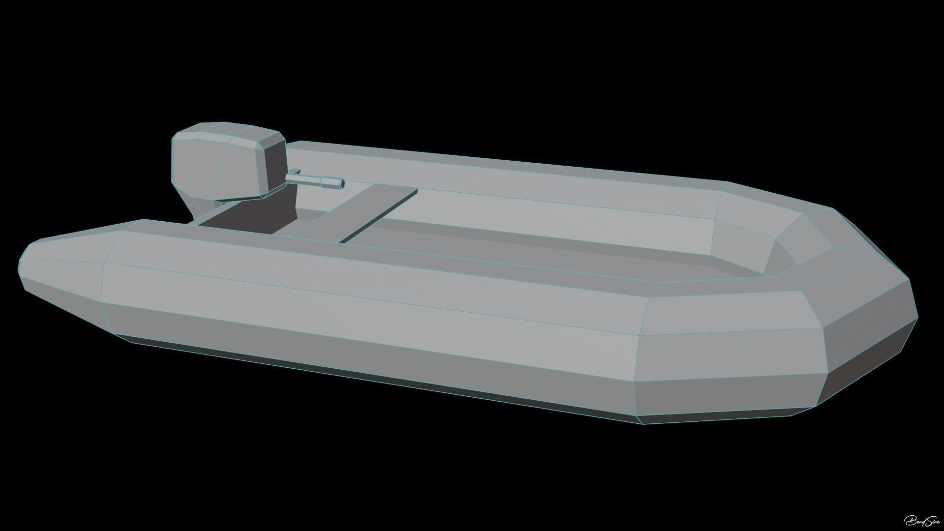 Boats wooden boat with two paddles Low-poly 3D model_10