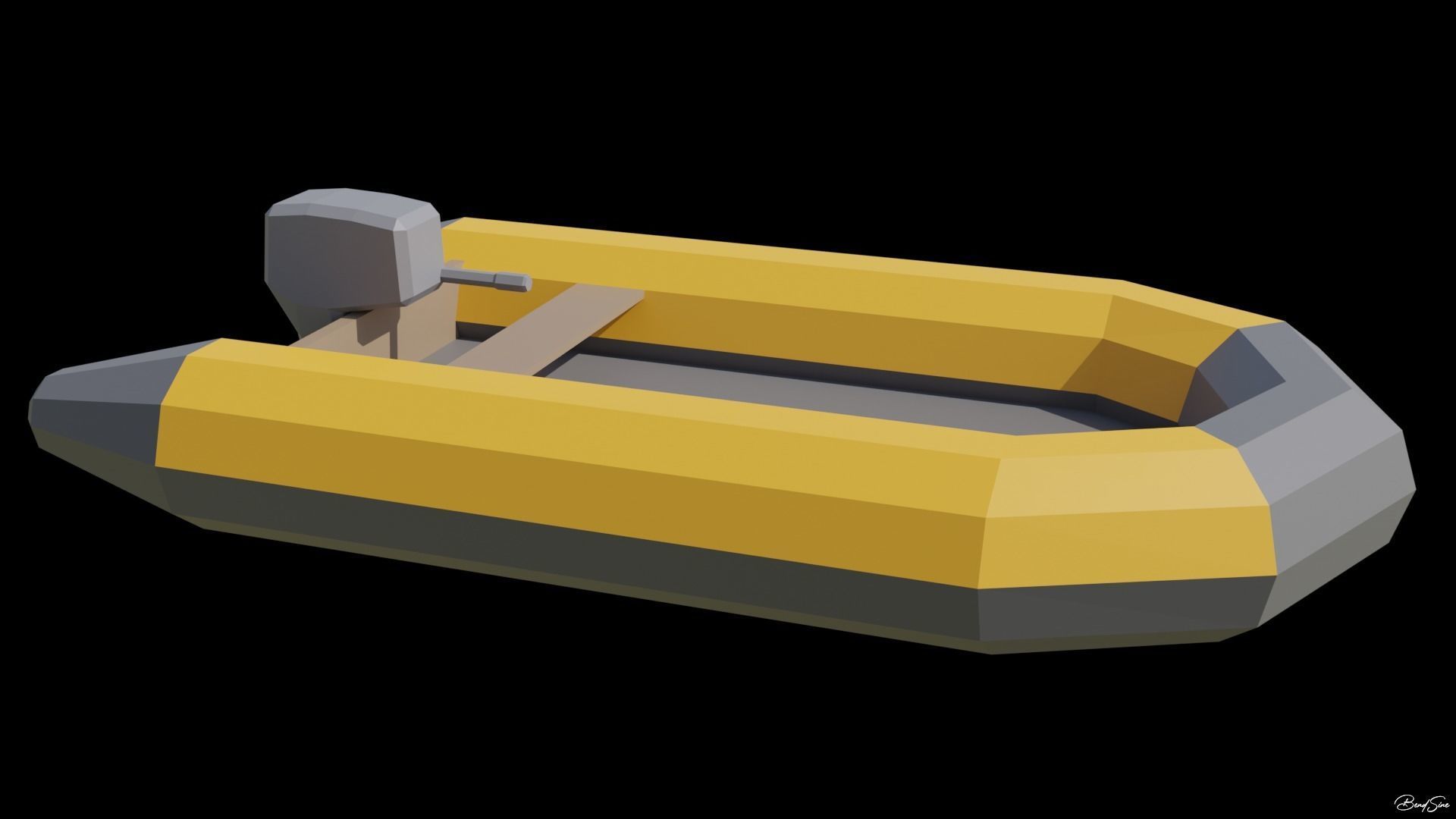 Boats wooden boat with two paddles Low-poly 3D model_9