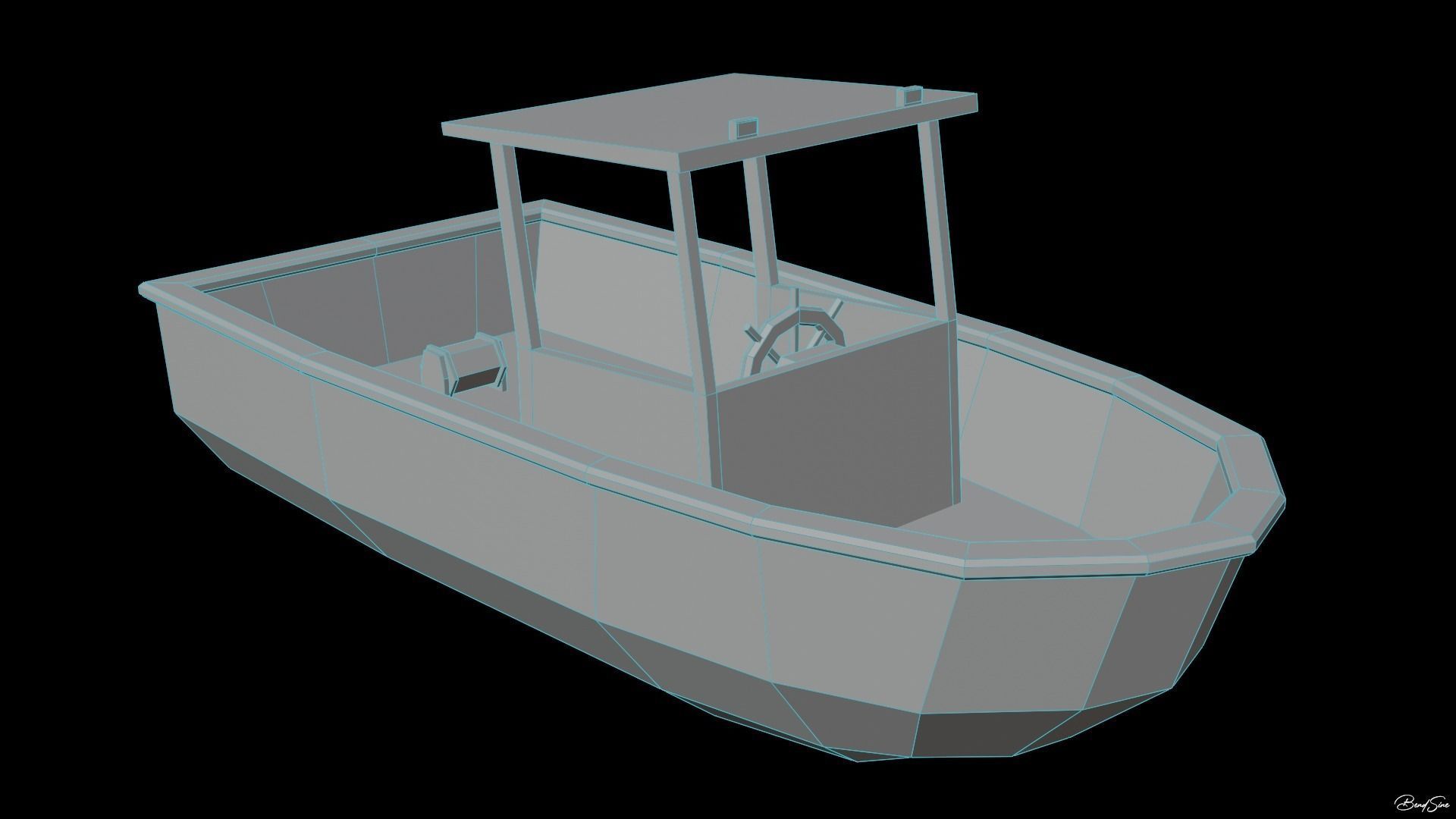 Boats wooden boat with two paddles Low-poly 3D model_16