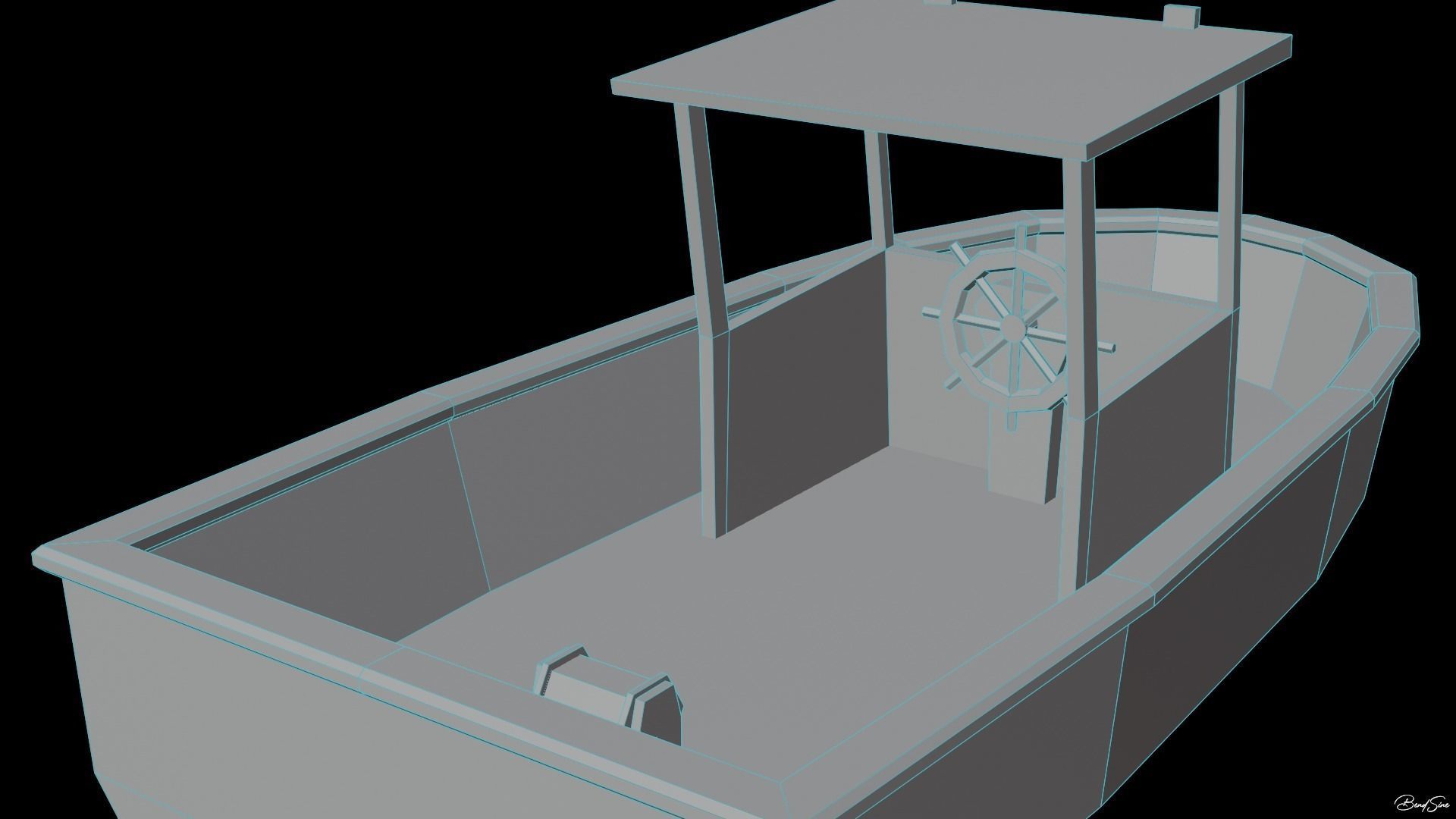 Boats wooden boat with two paddles Low-poly 3D model_21