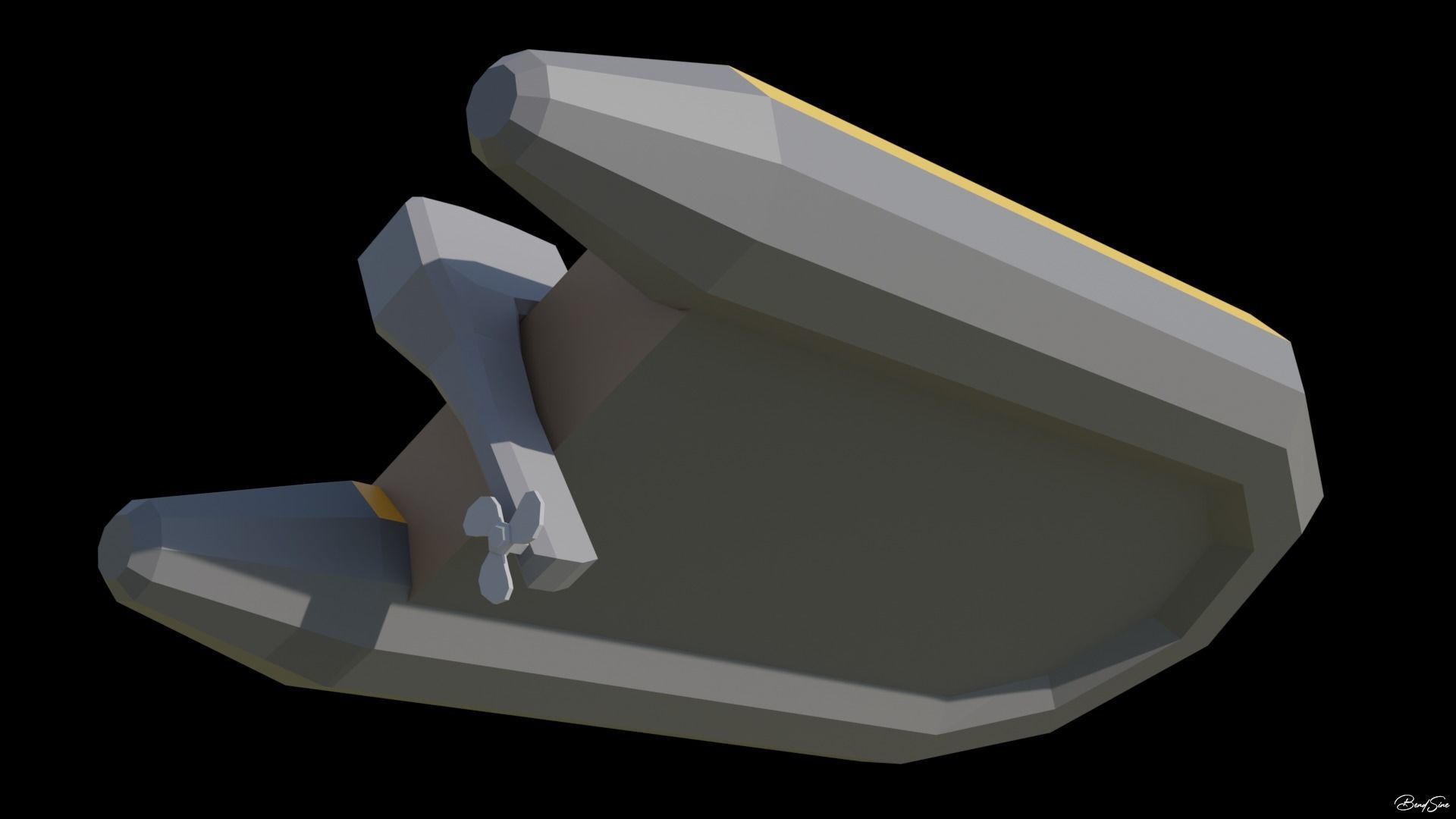 Boats wooden boat with two paddles Low-poly 3D model_13