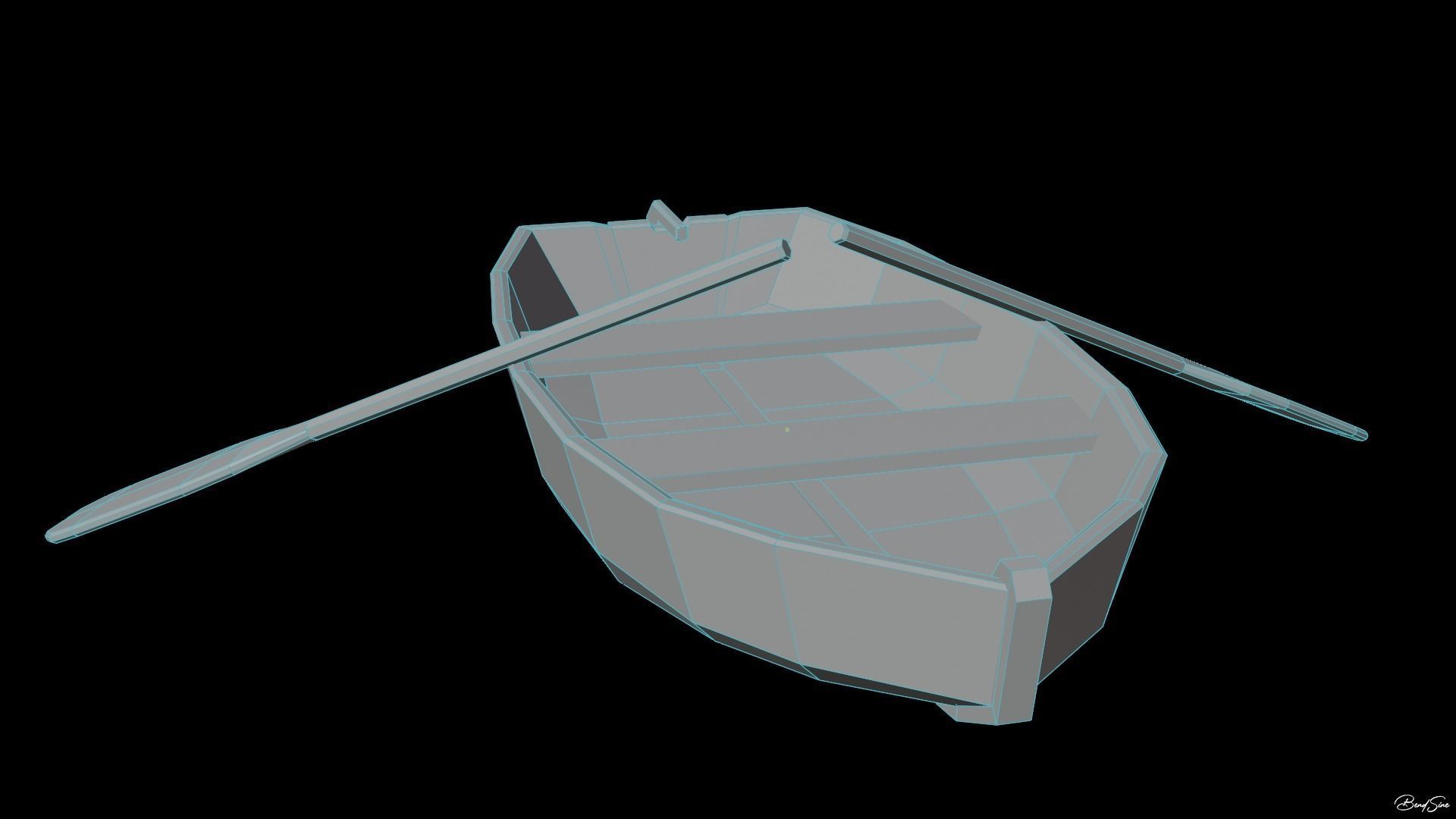 Boats wooden boat with two paddles Low-poly 3D model_2