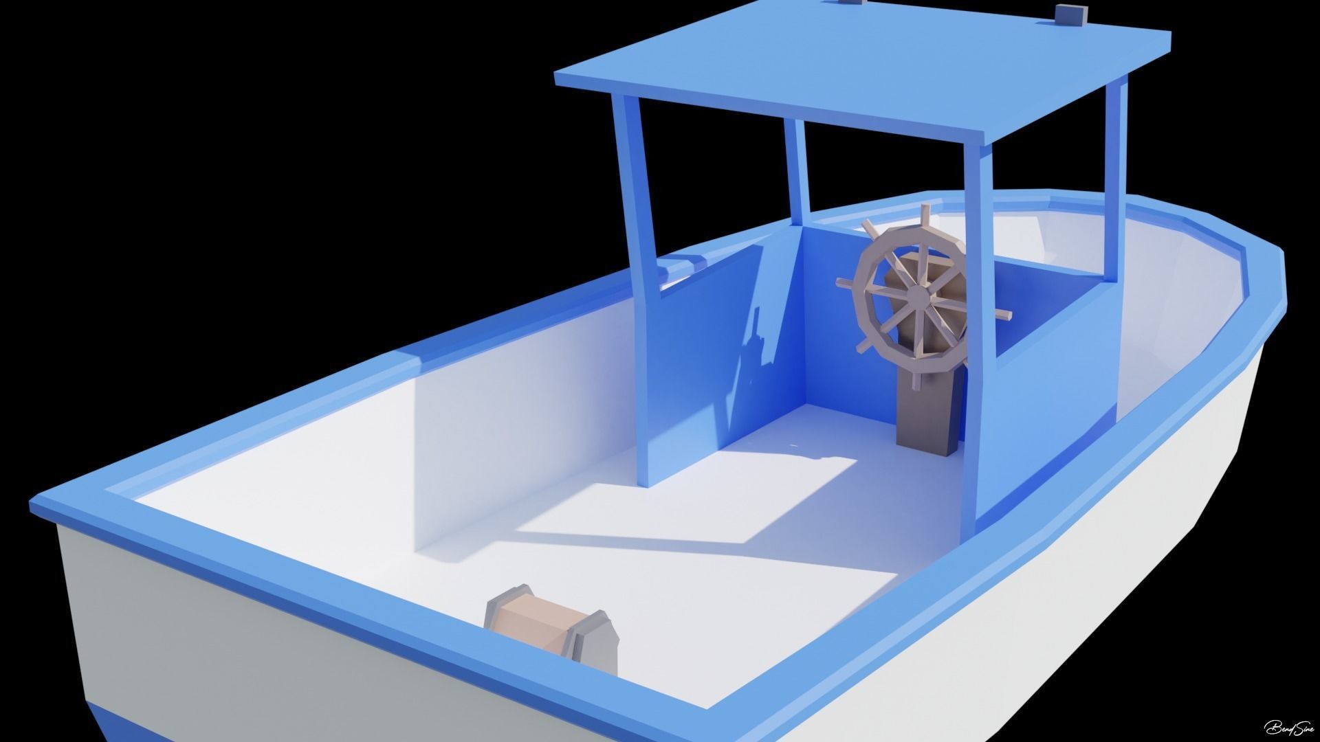 Boats wooden boat with two paddles Low-poly 3D model_20