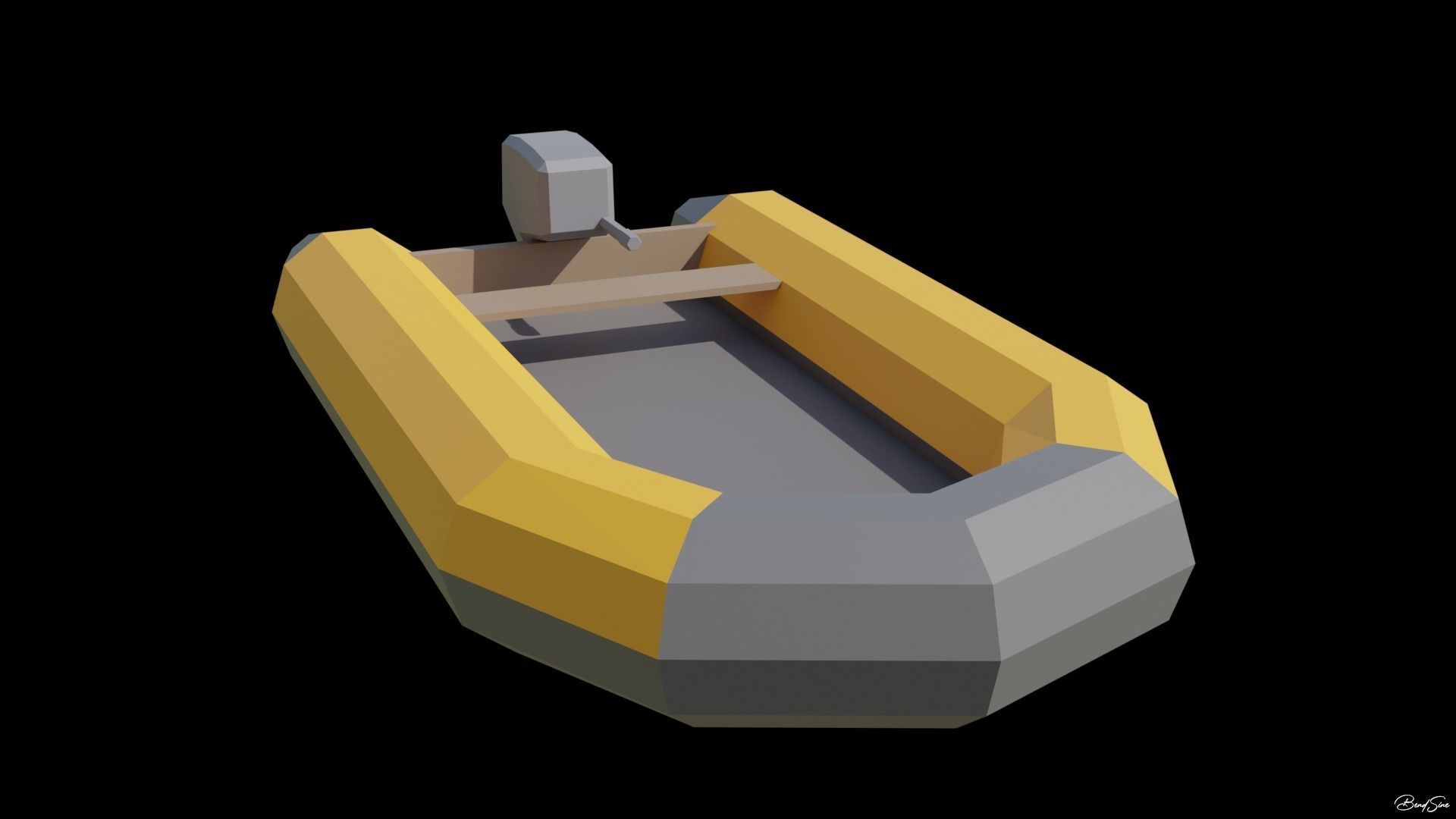 Boats wooden boat with two paddles Low-poly 3D model_7