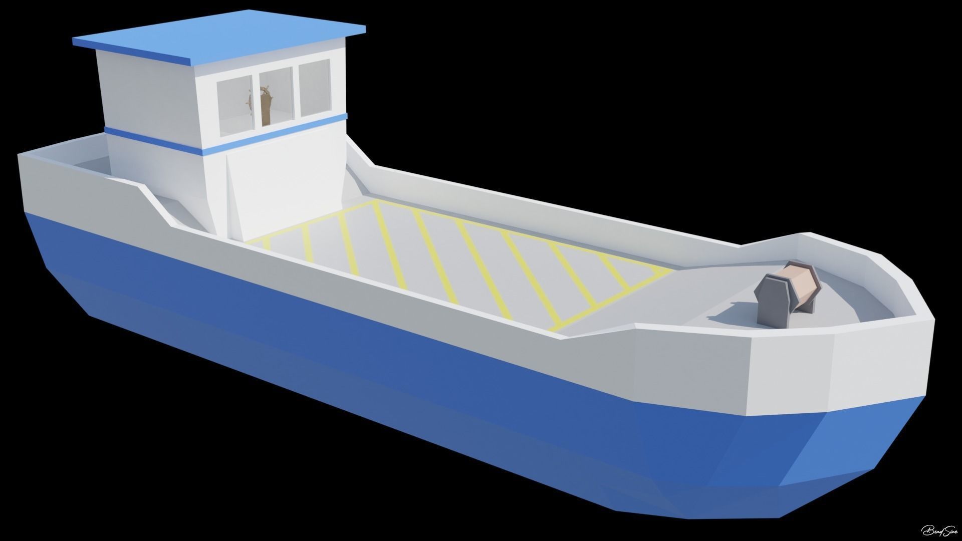 Boats wooden boat with two paddles Low-poly 3D model_22