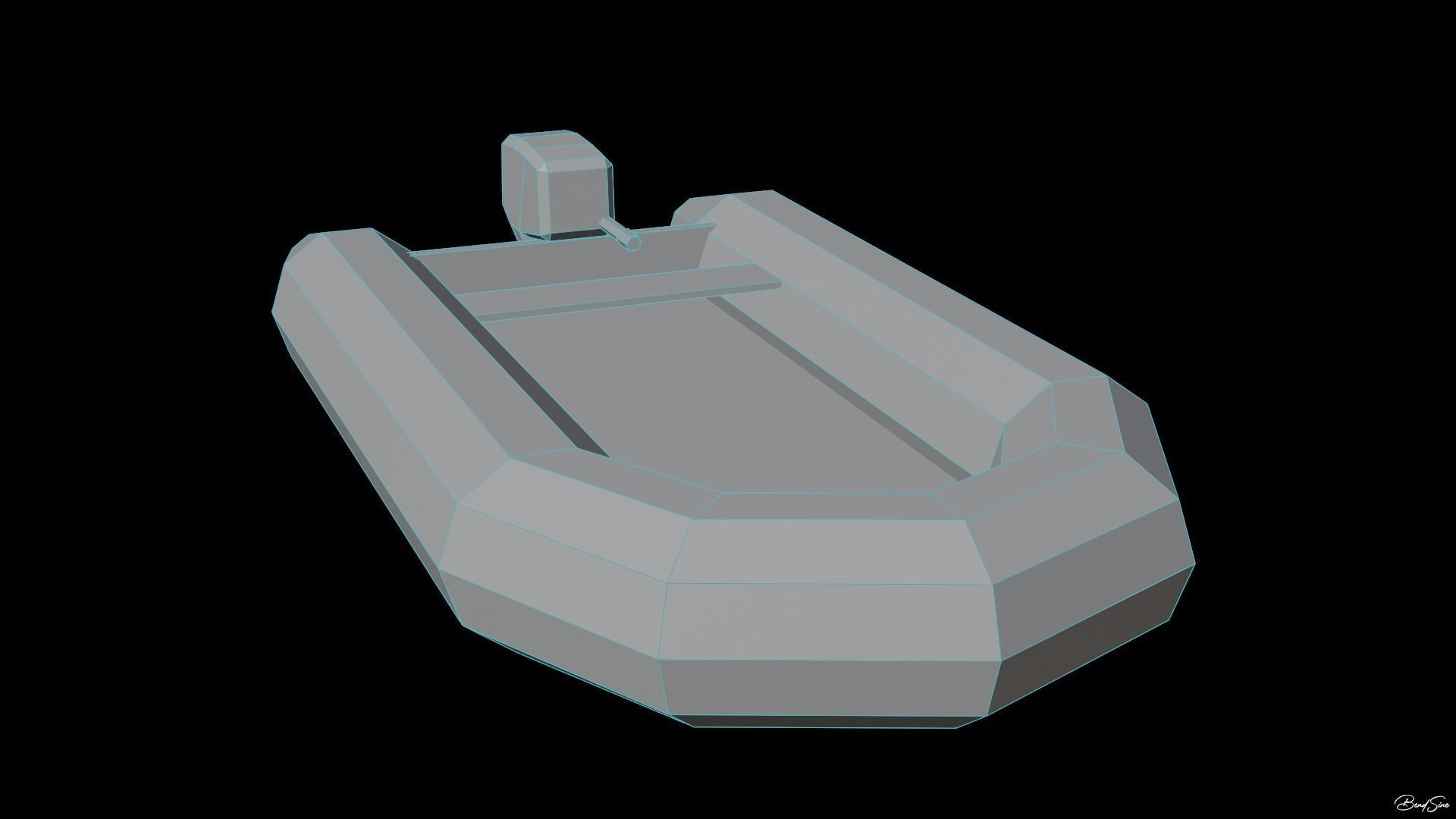 Boats wooden boat with two paddles Low-poly 3D model_8