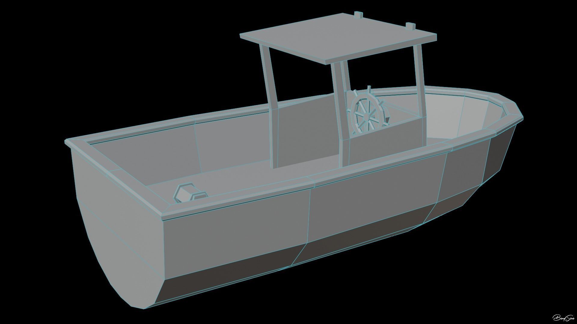 Boats wooden boat with two paddles Low-poly 3D model_18