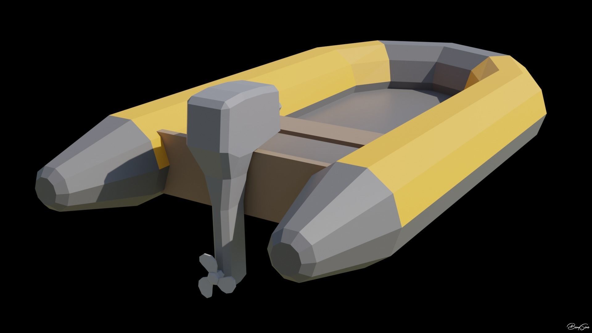 Boats wooden boat with two paddles Low-poly 3D model_11
