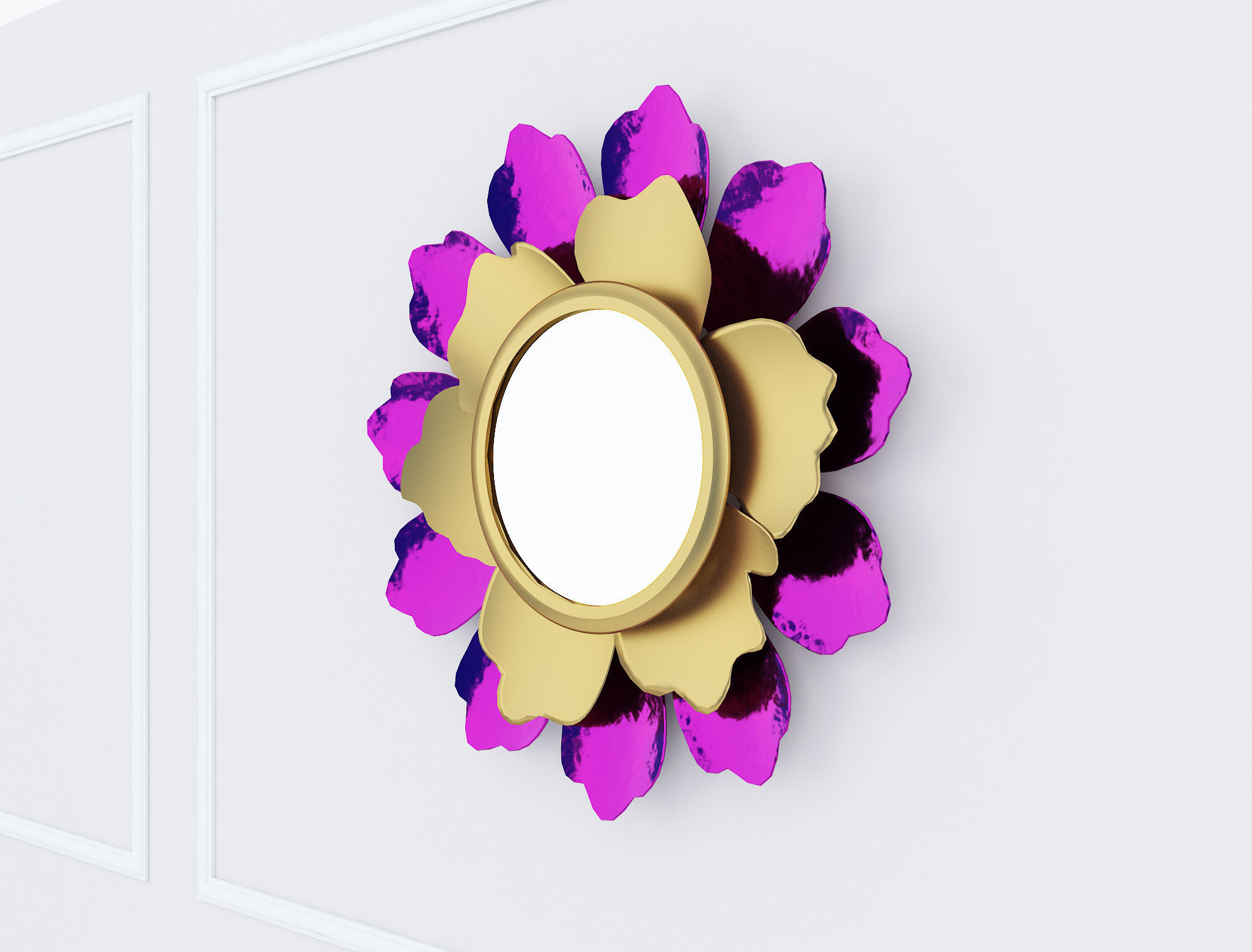 Decorative Metal Mirror plants with gold m8 3D model_4