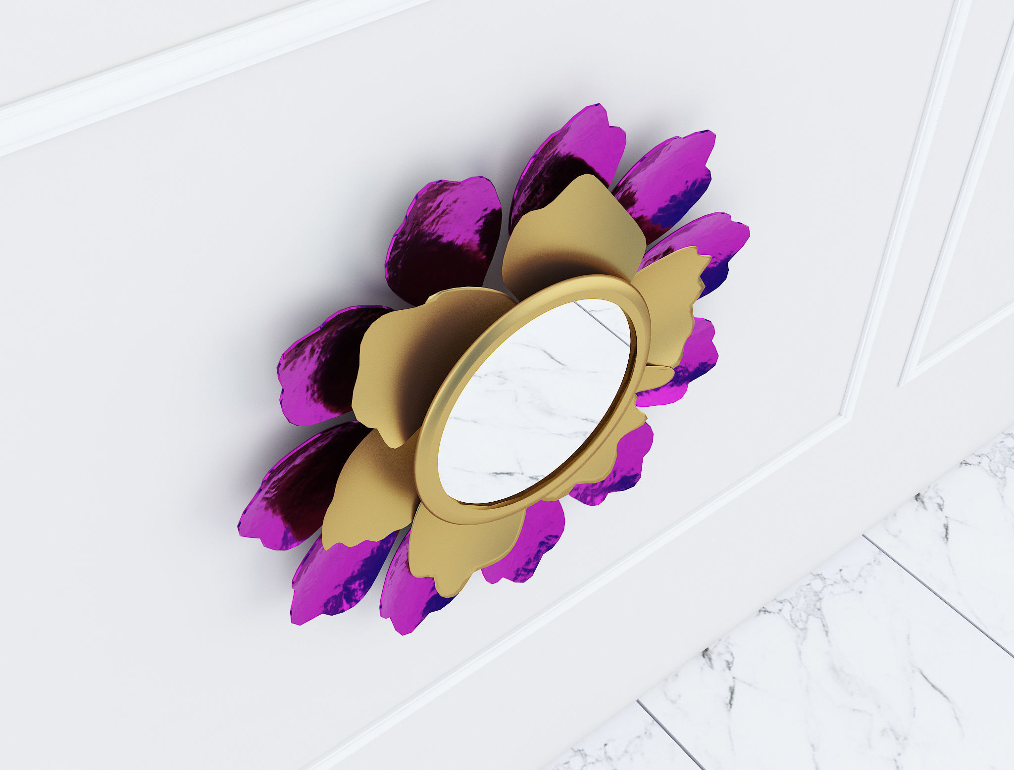 Decorative Metal Mirror plants with gold m8 3D model_2