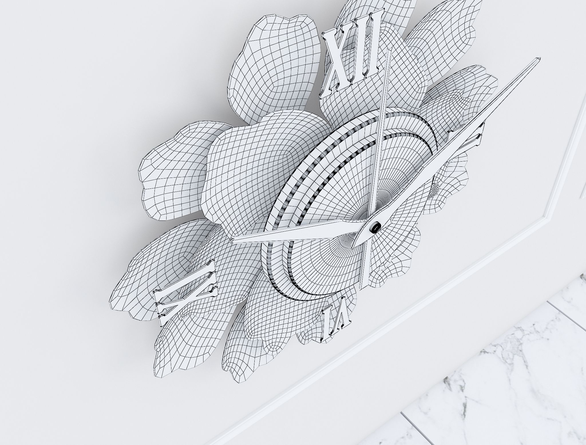 Decorative Metal Clock plants with gold m8 3D model_3