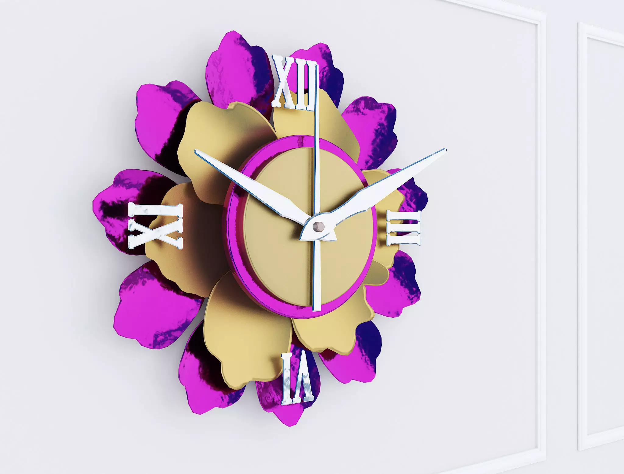 Decorative Metal Clock plants with gold m8 3D model_0