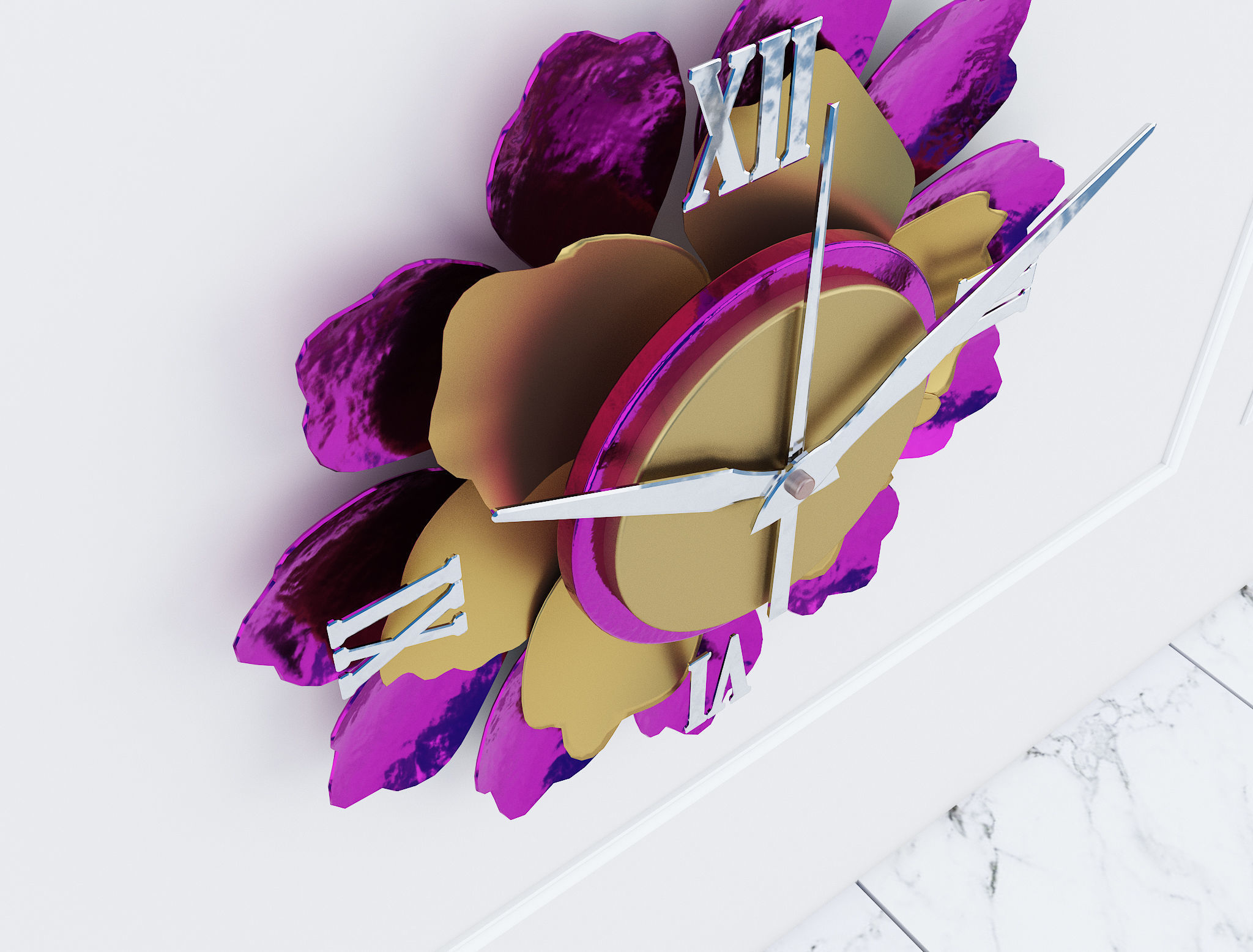 Decorative Metal Clock plants with gold m8 3D model_2
