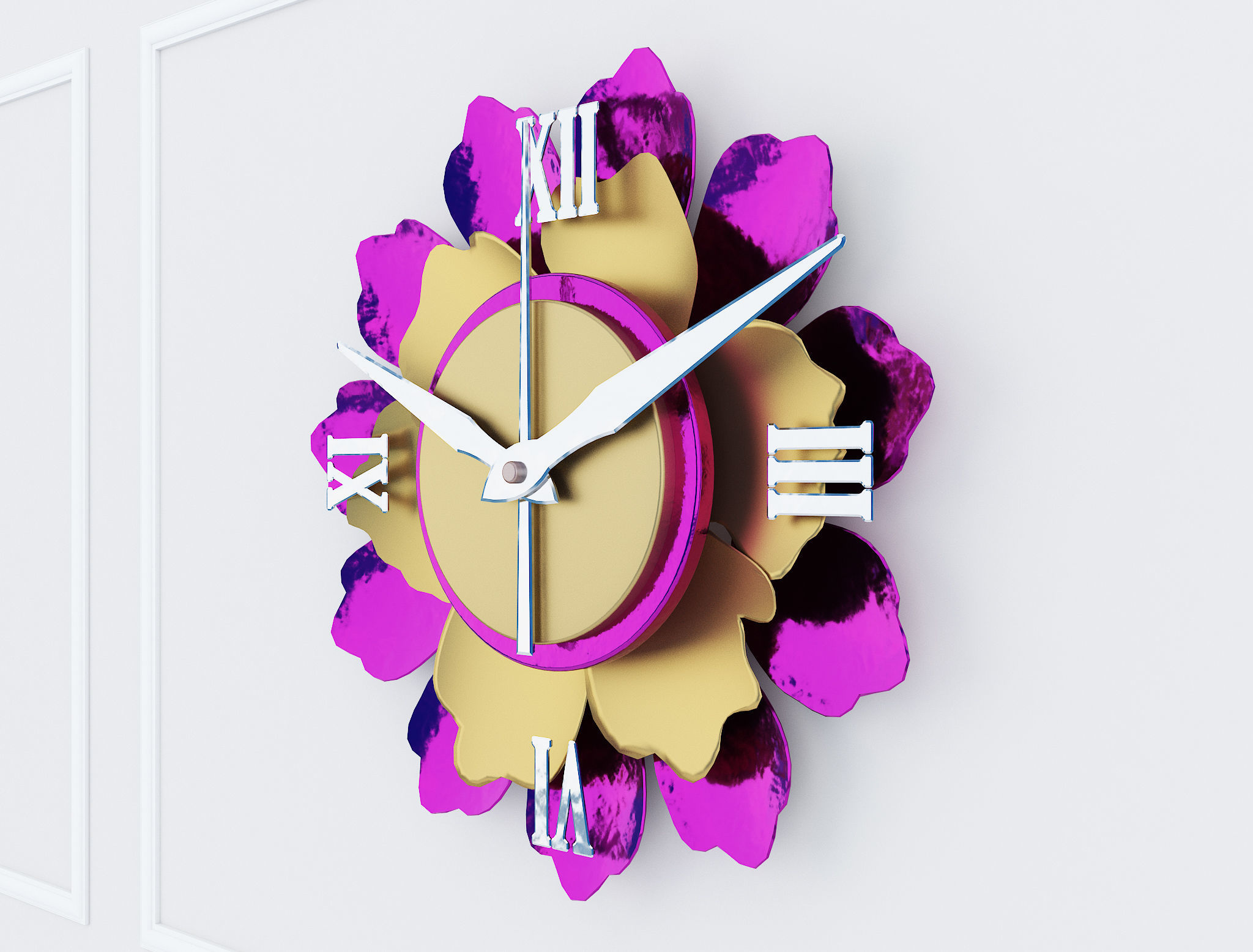 Decorative Metal Clock plants with gold m8 3D model_4