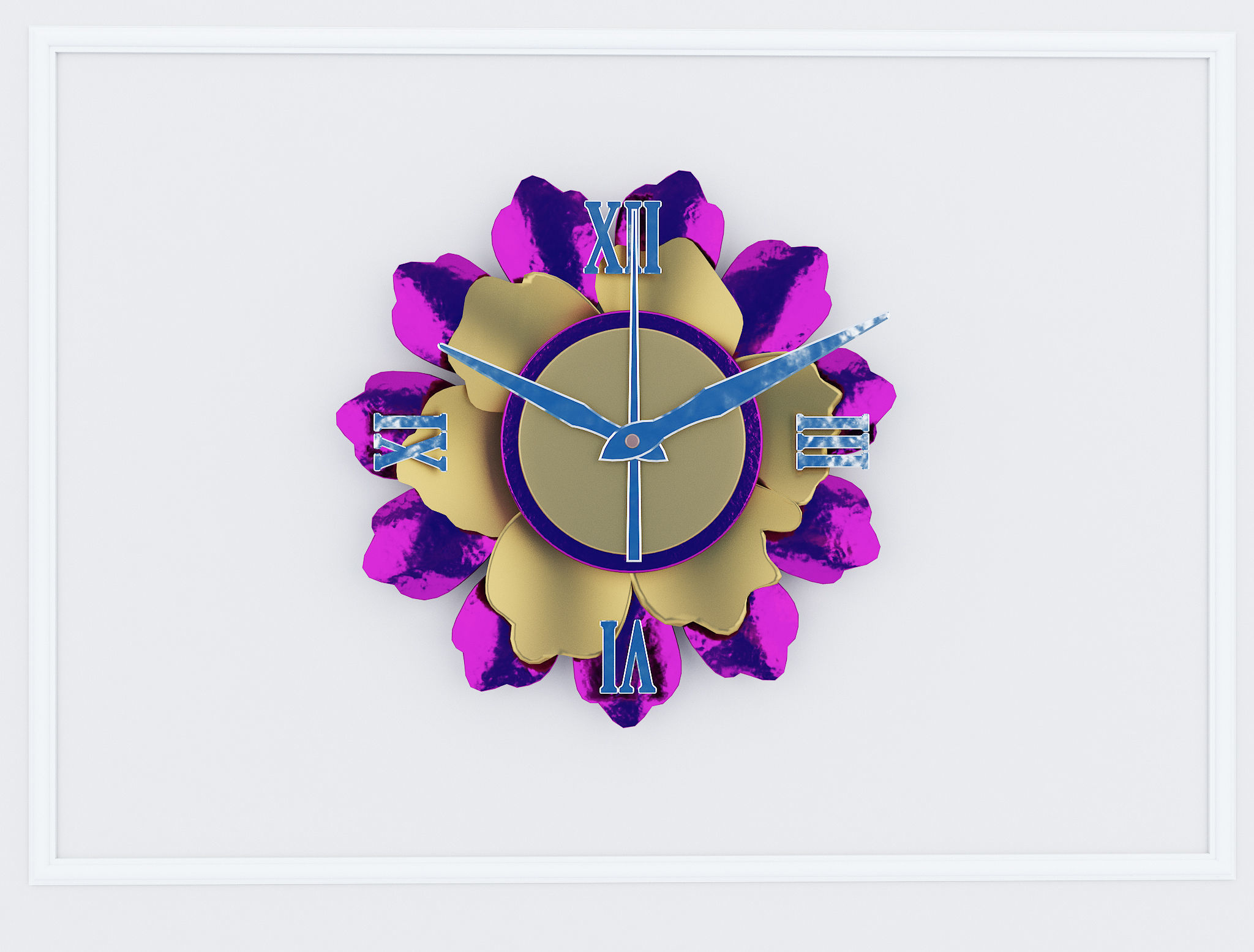 Decorative Metal Clock plants with gold m8 3D model_6