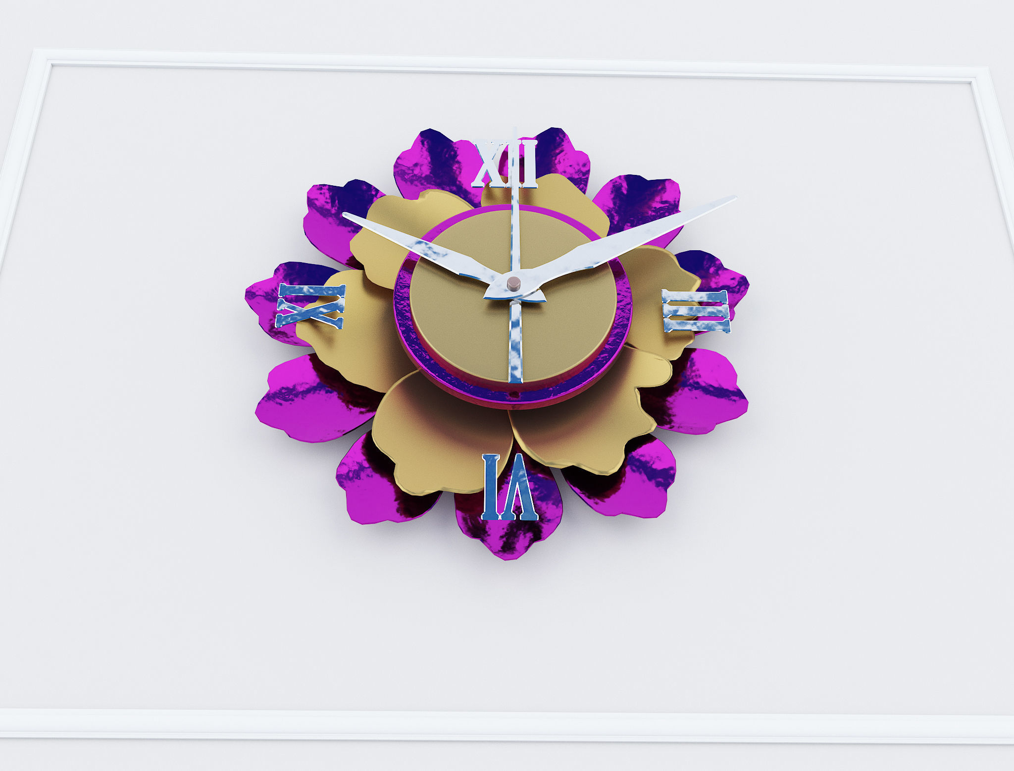 Decorative Metal Clock plants with gold m8 3D model_8