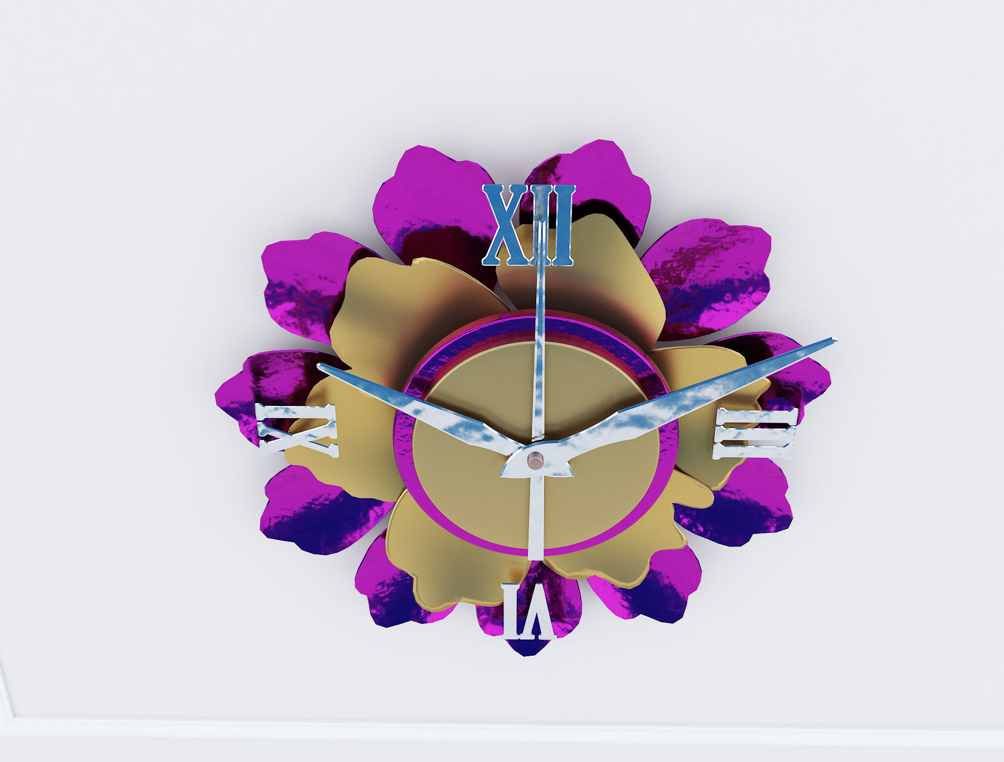 Decorative Metal Clock plants with gold m8 3D model_10