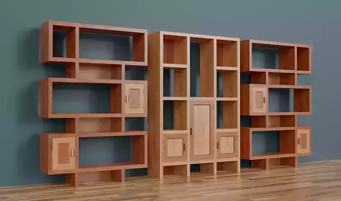 Set of wooden shelves for books