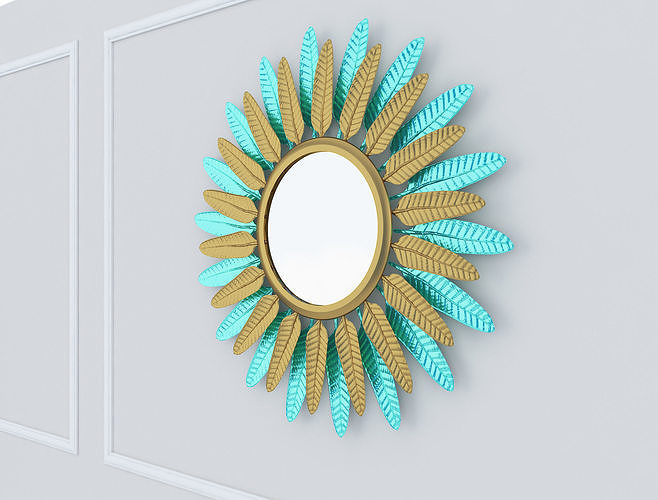 Decorative Metal Mirror 2 plants with gold m9 3D model