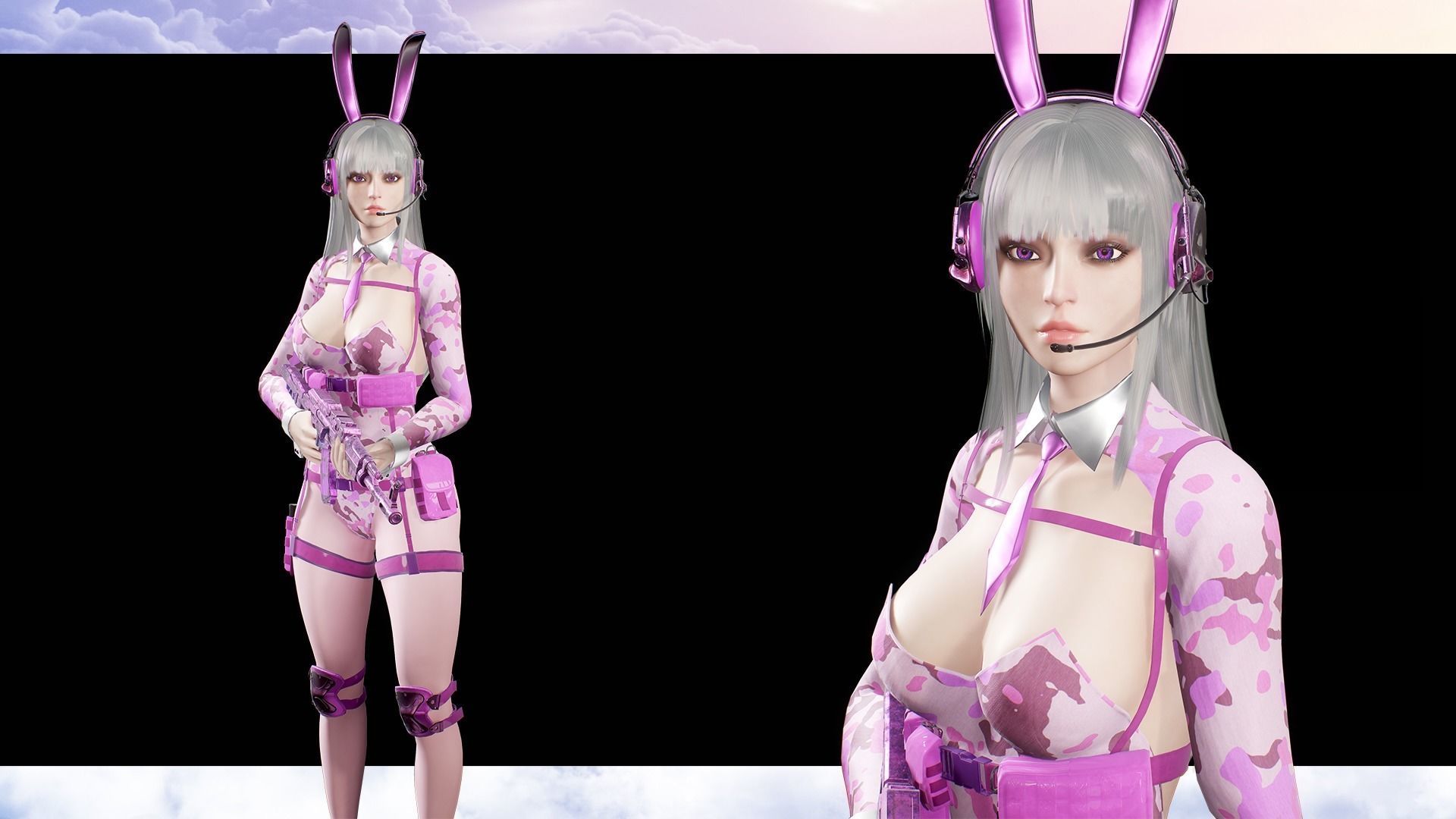 Girl Bunny Military Low-poly 3D model_3