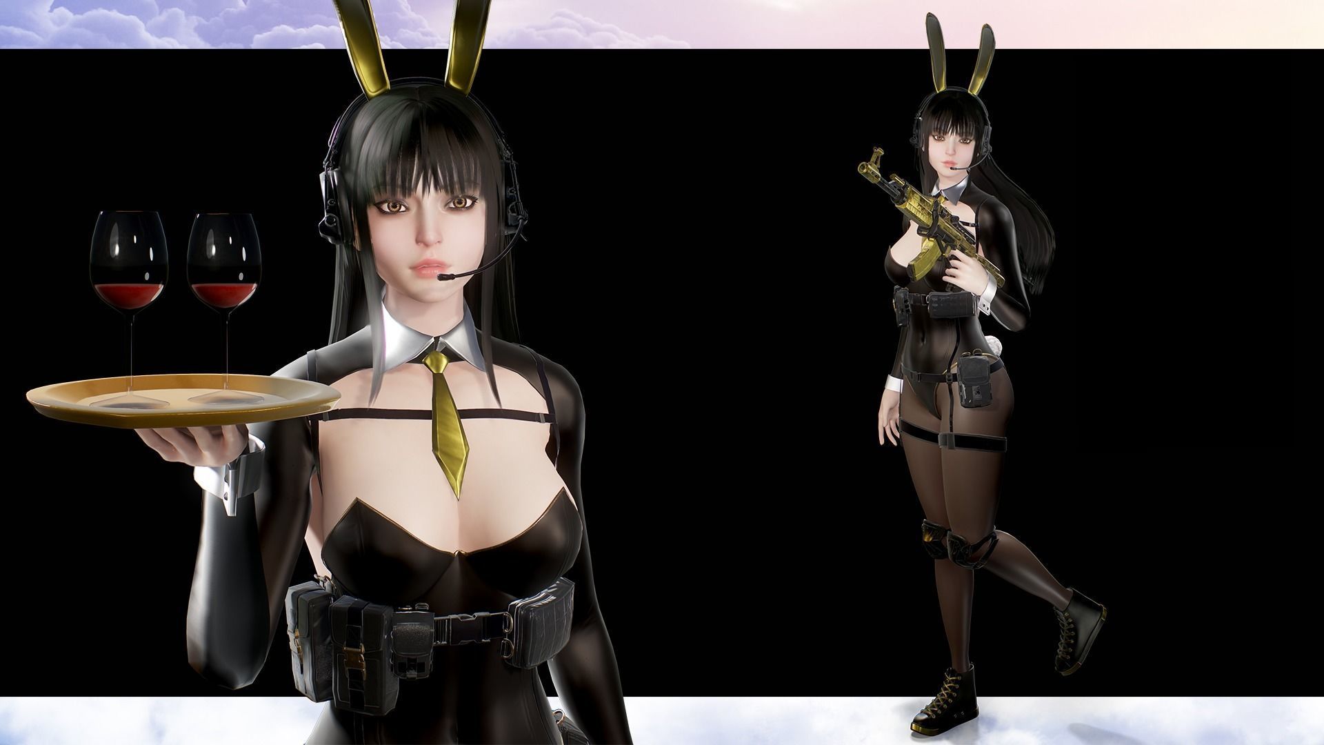 Girl Bunny Military Low-poly 3D model_13