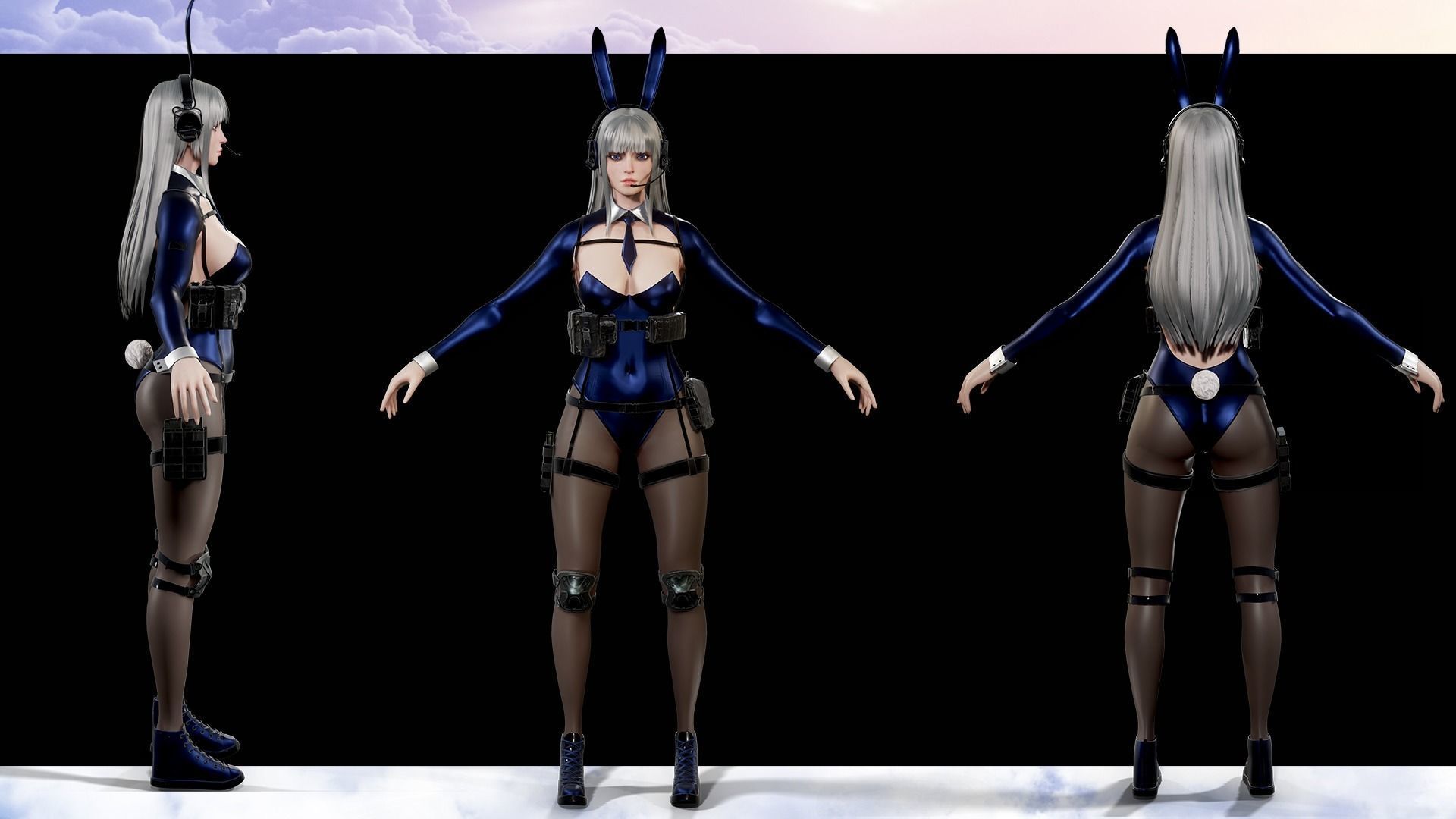 Girl Bunny Military Low-poly 3D model_16