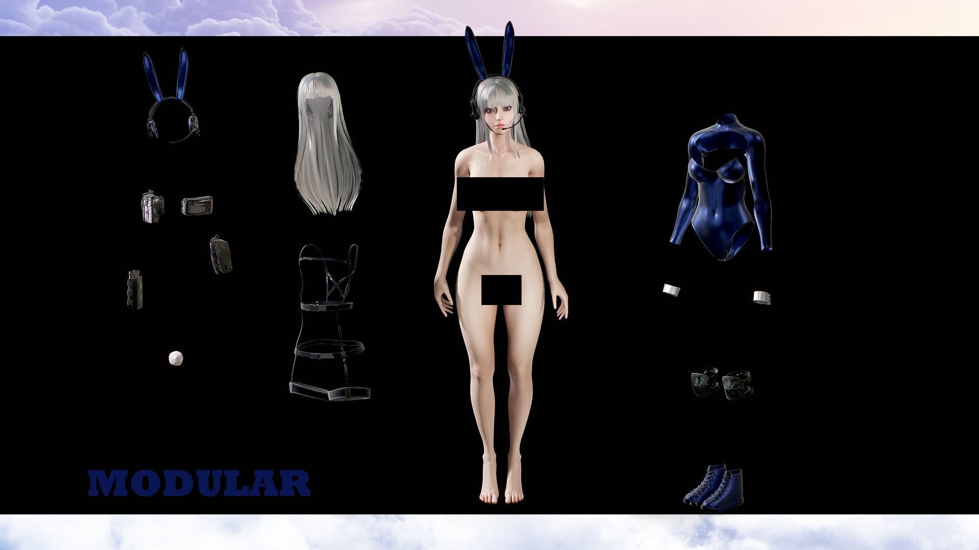 Girl Bunny Military Low-poly 3D model_14