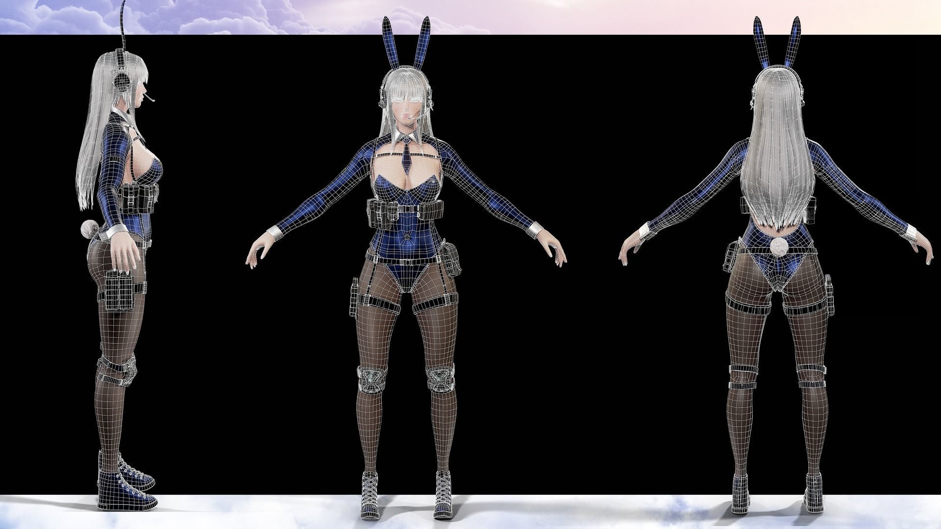 Girl Bunny Military Low-poly 3D model_17