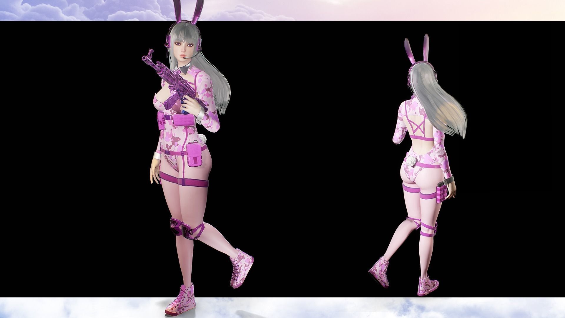 Girl Bunny Military Low-poly 3D model_12