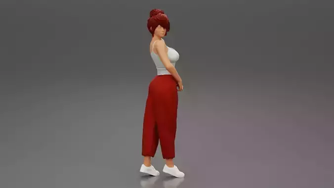 Young Woman Model In A Stylish Lace Top Pants and sneakers