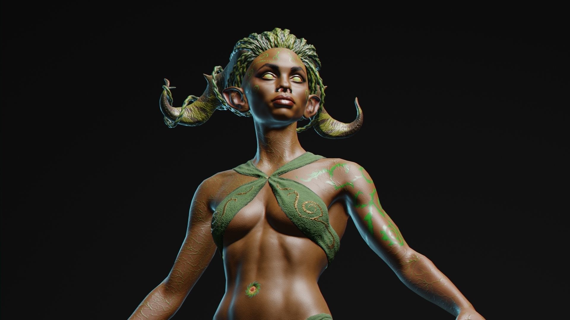 Dryad lowpoly two women in bikinis with horns Low-poly 3D model_5