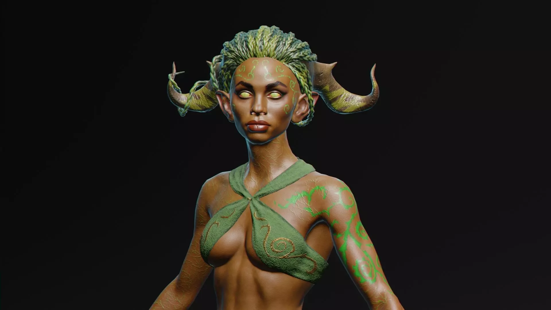 Dryad lowpoly two women in bikinis with horns Low-poly 3D model_0