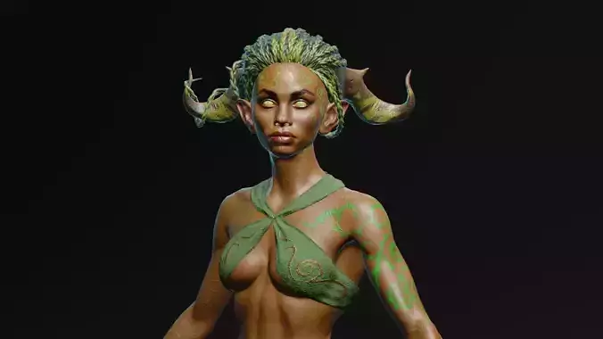 Dryad lowpoly two women in bikinis with horns Low-poly 3D model