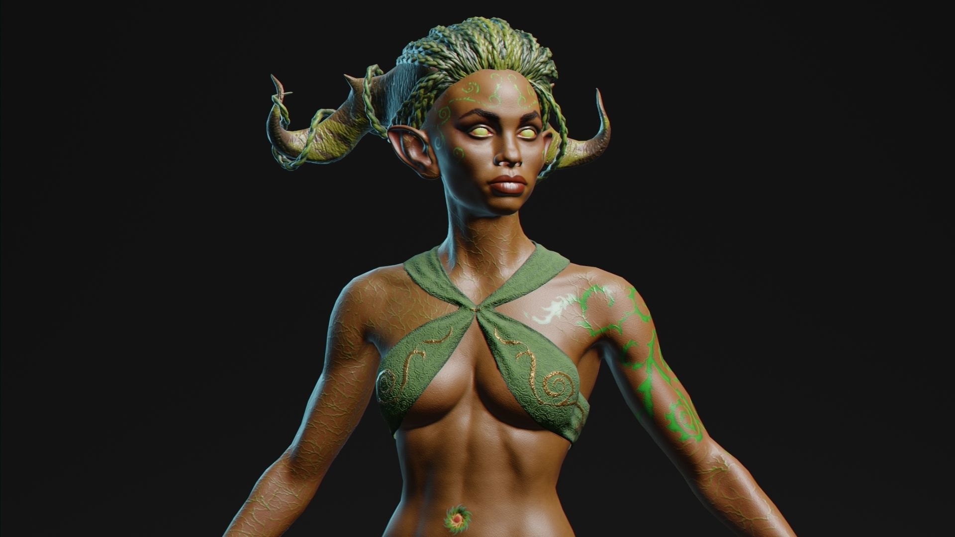 Dryad lowpoly two women in bikinis with horns Low-poly 3D model_4