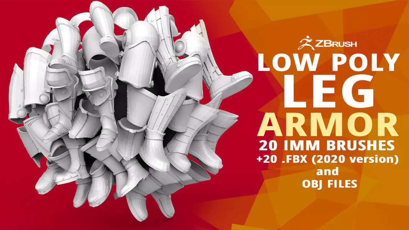 20 Low poly medieval leg armor base mesh IMM brush 3D model_0
