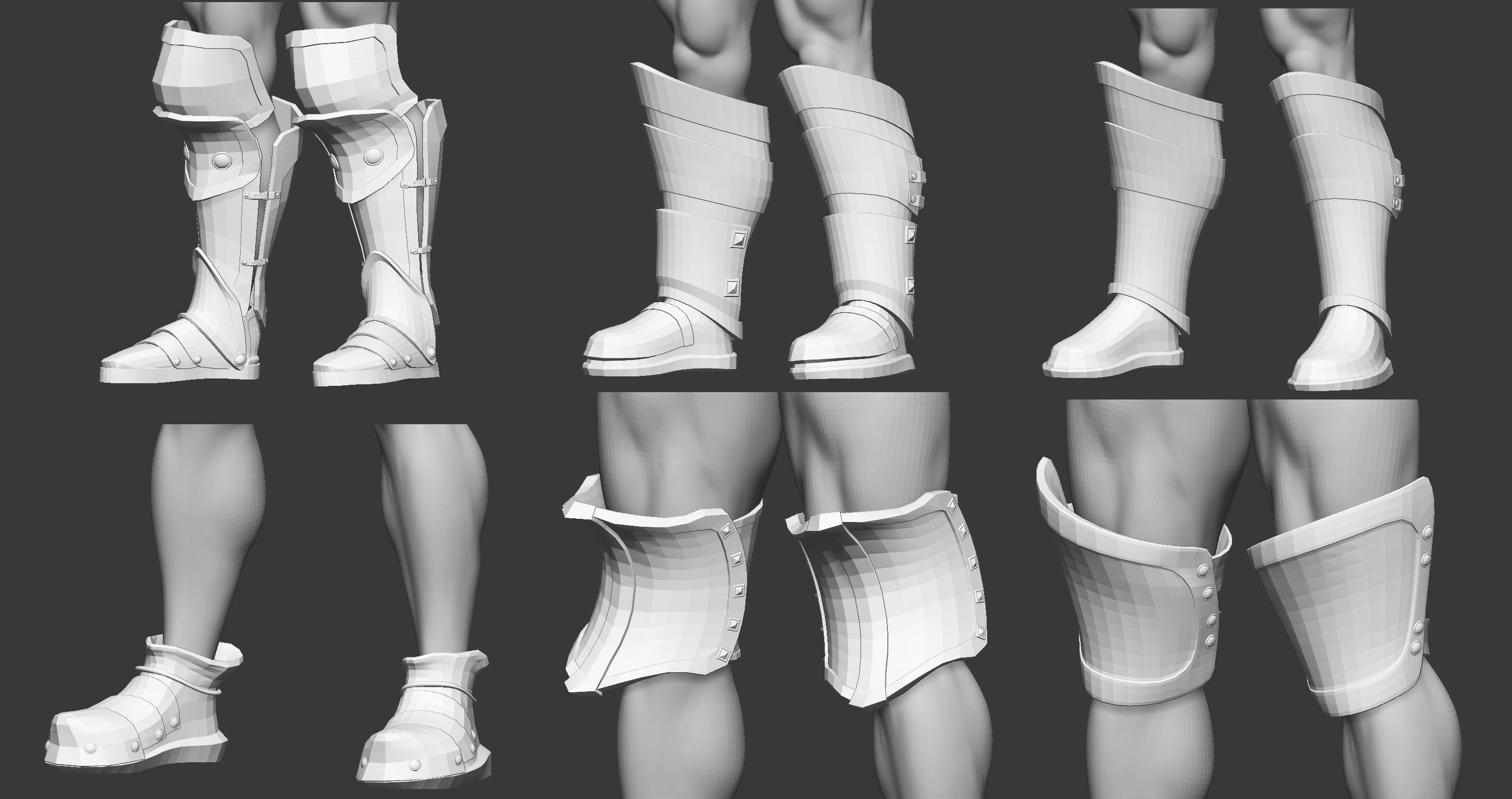 20 Low poly medieval leg armor base mesh IMM brush 3D model_7