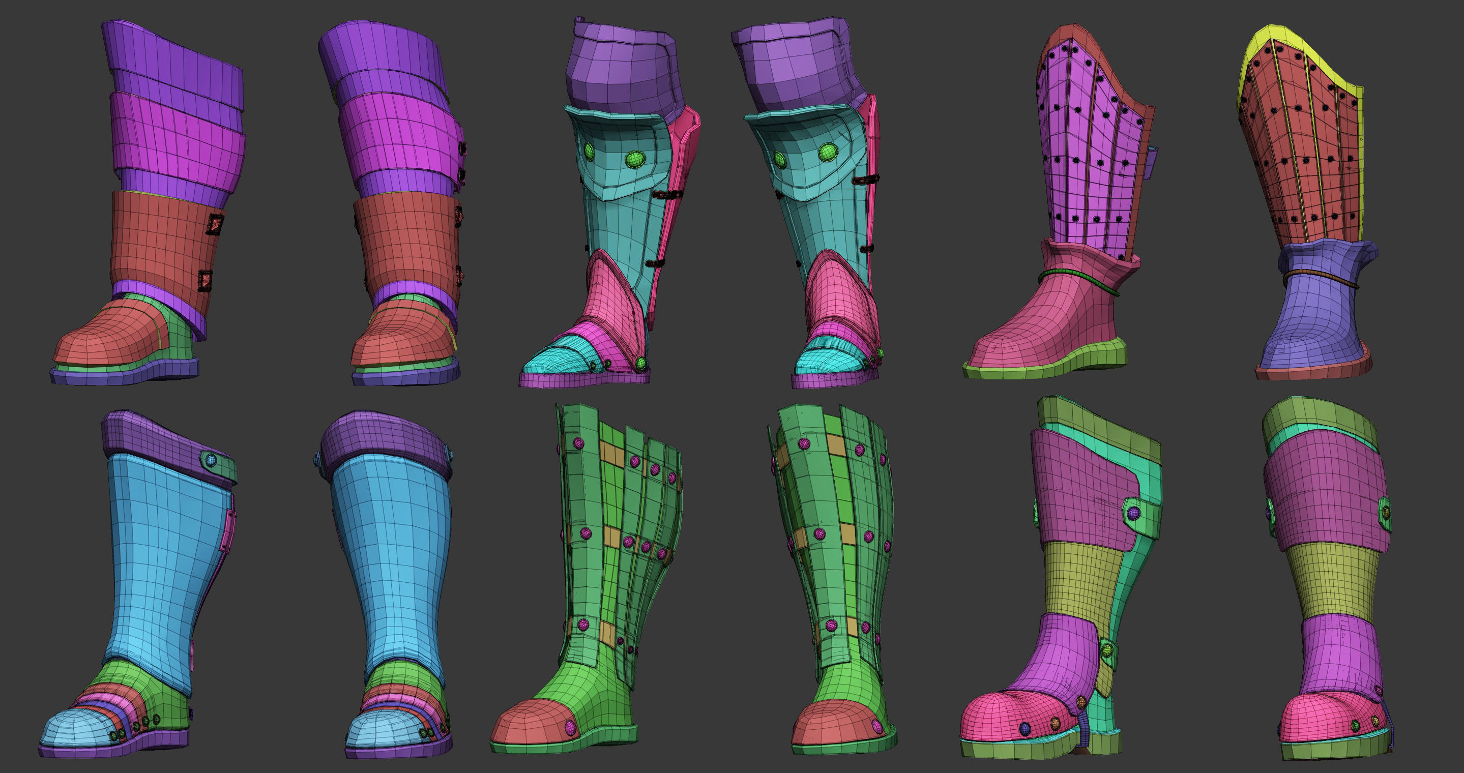 20 Low poly medieval leg armor base mesh IMM brush 3D model_4