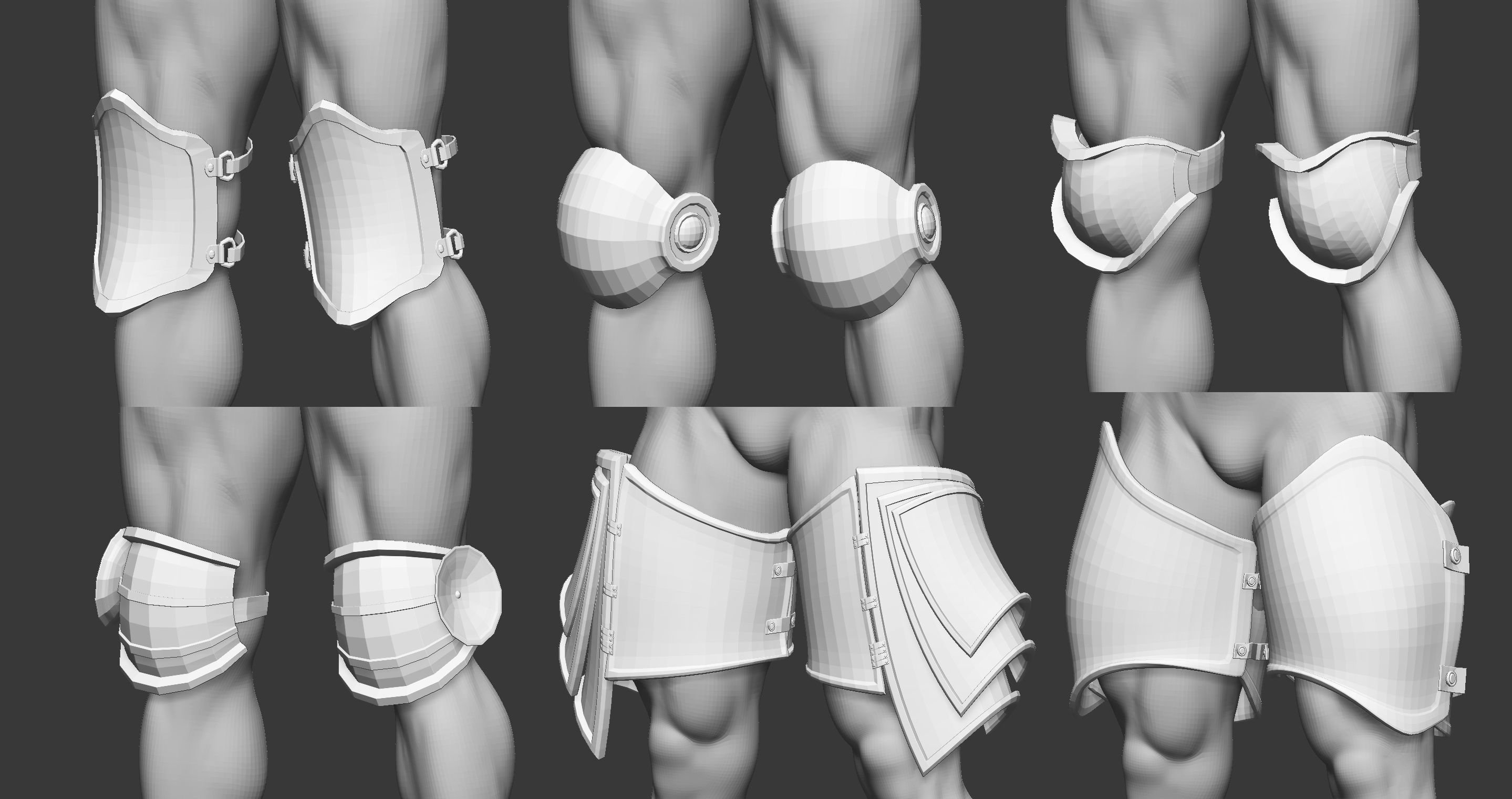 20 Low poly medieval leg armor base mesh IMM brush 3D model_8