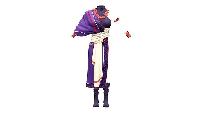 Tribal Princess Toga Dress Bralet Necklace Shoes Bracelet Outfit Low-poly 3D model