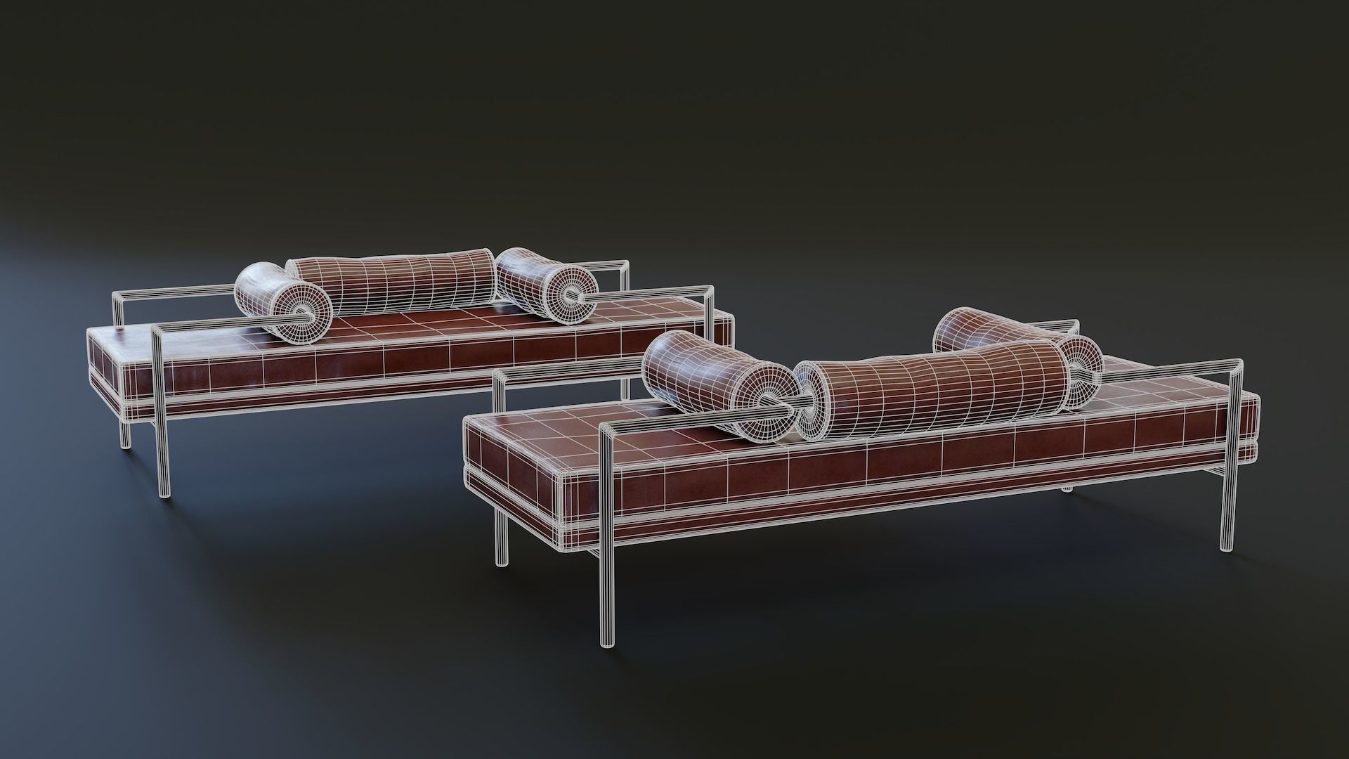 Mid-Century Bench Low-poly 3D model_5