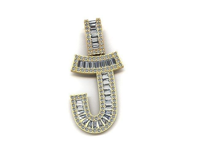 Baguette Diamond Letter Necklace 3D print model