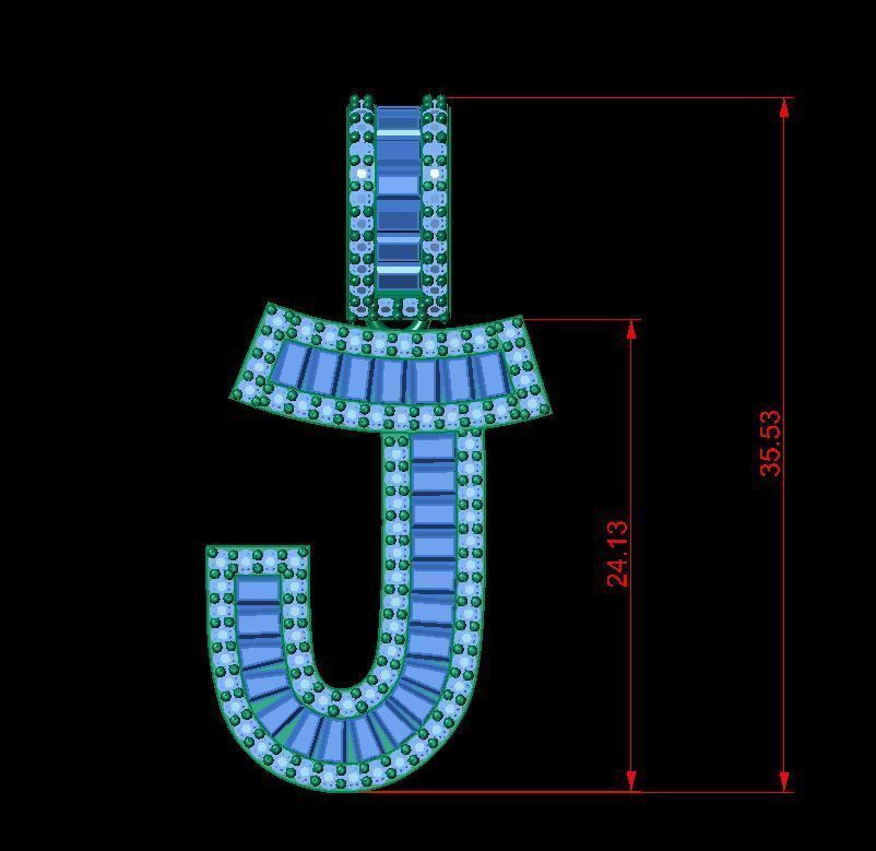 Baguette Diamond Letter Necklace 3D print model_1