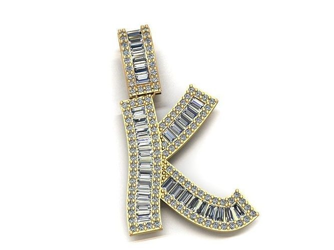 Baguette Diamond Letter Necklace 3D print model