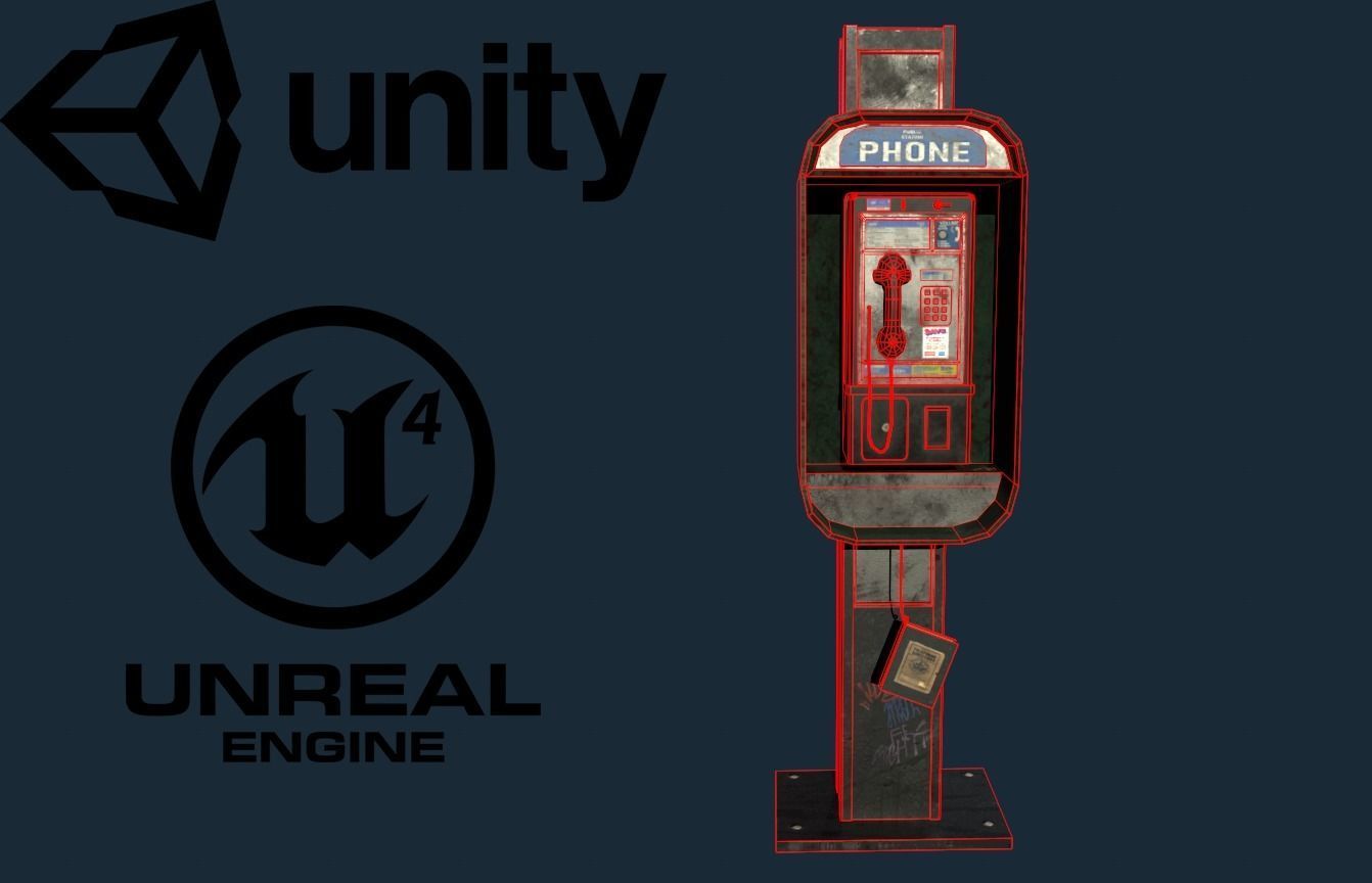 PayPhone pay phone on pole 3D model_5