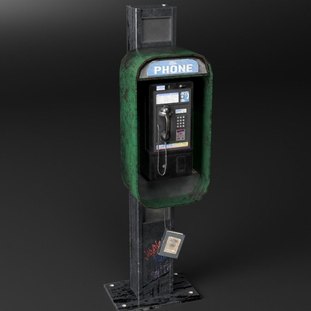 PayPhone pay phone on pole 3D model_1