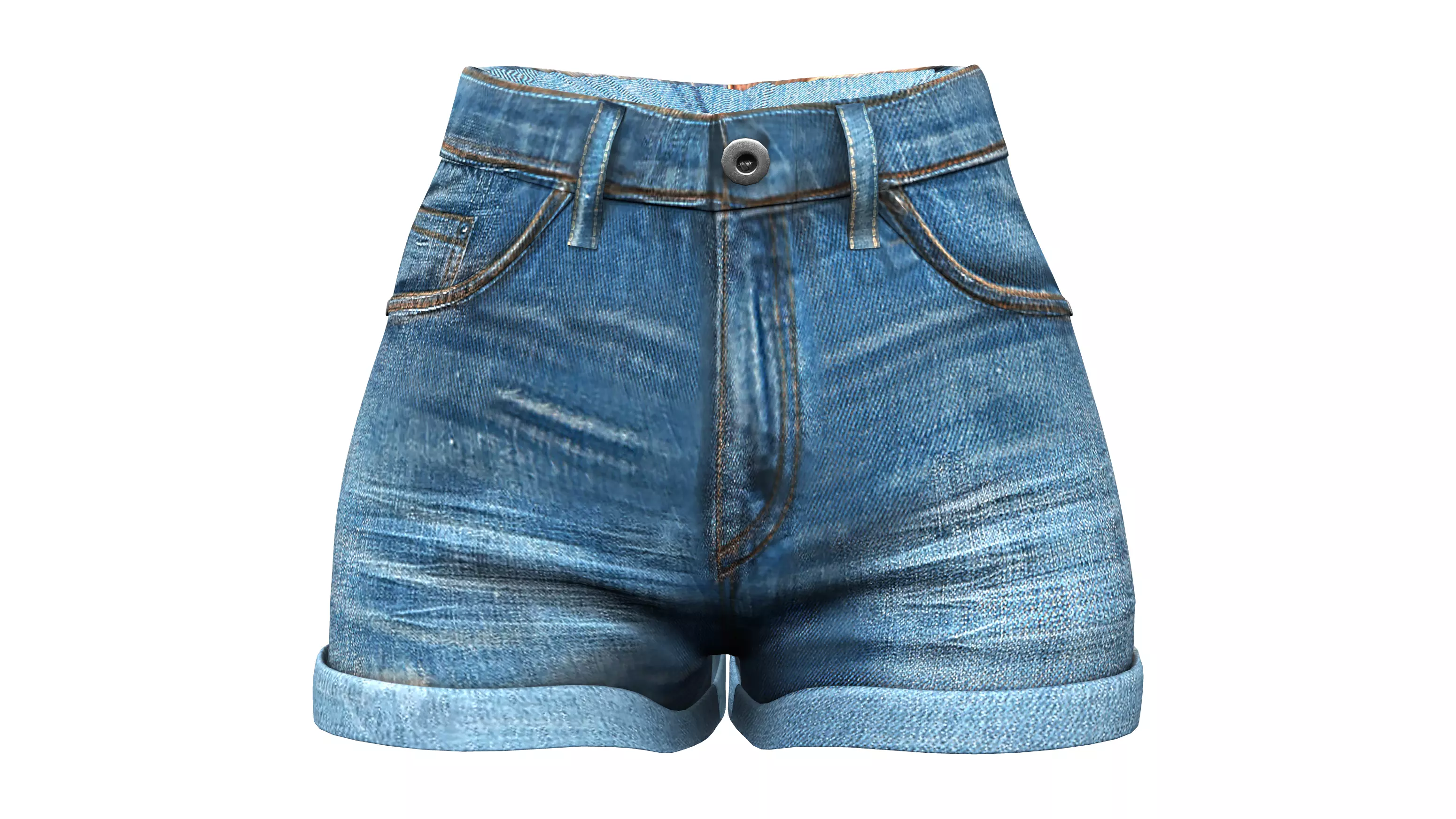 High Waist Rolled Legs Jeans Shorts Low-poly 3D model