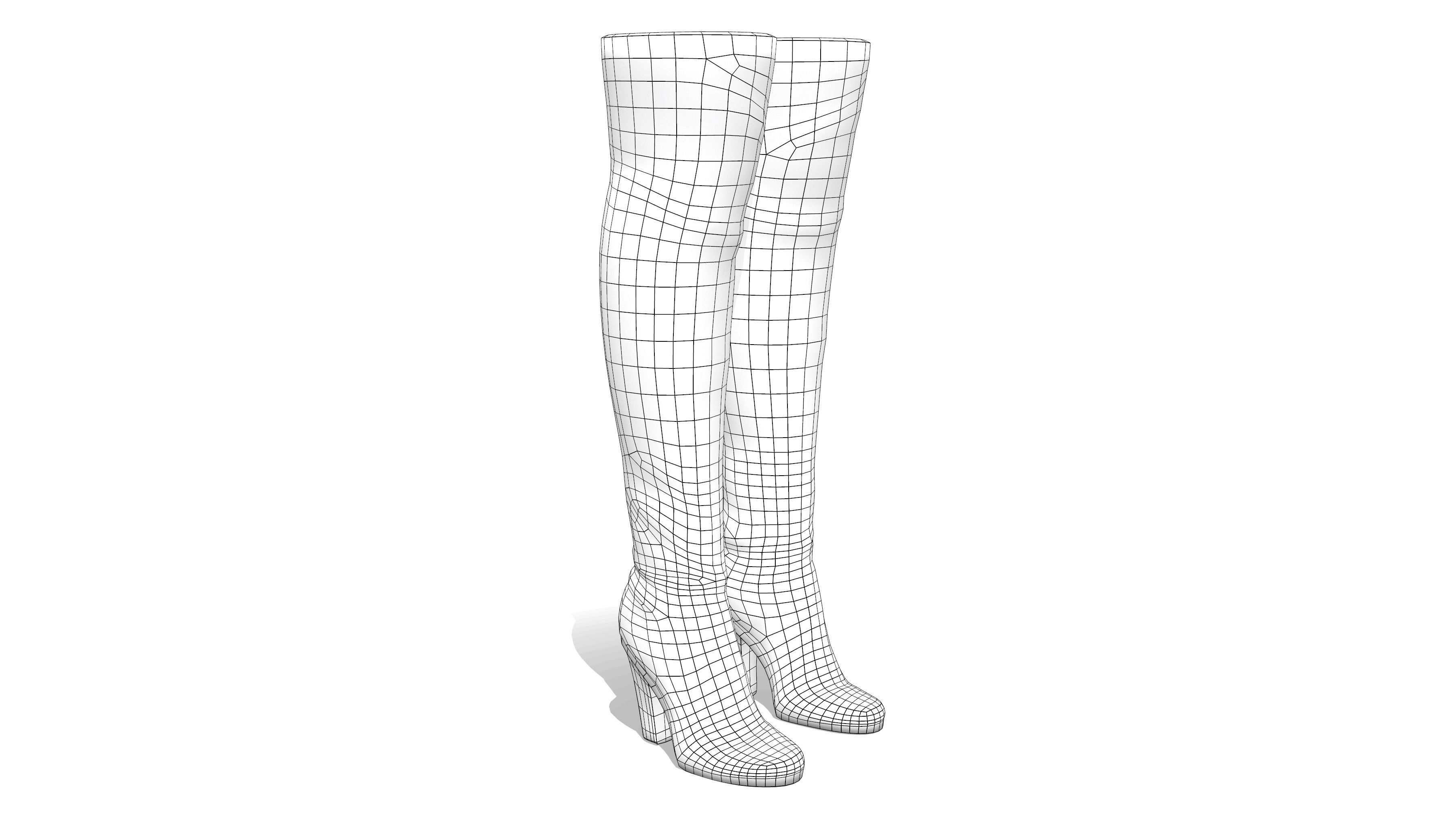 Brown Suede High Heel Thigh Boots Low-poly 3D model_6