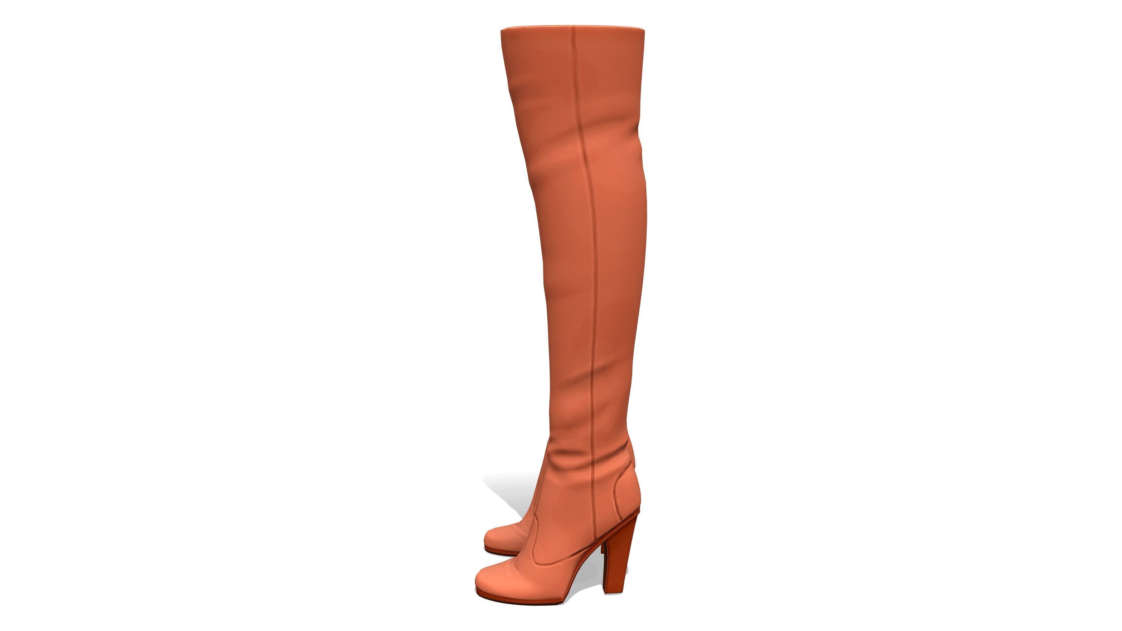 Brown Suede High Heel Thigh Boots Low-poly 3D model_3