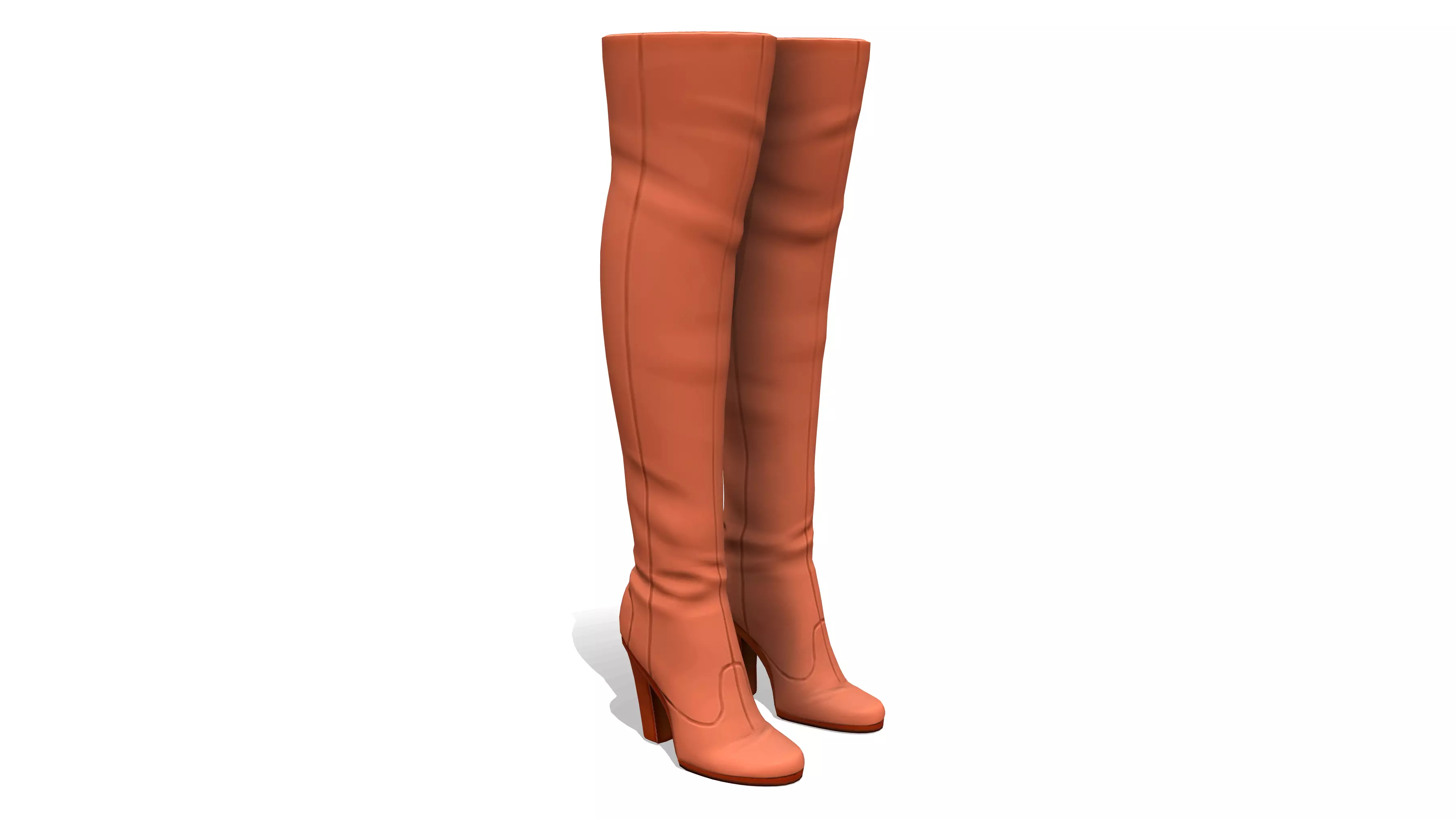 Brown Suede High Heel Thigh Boots Low-poly 3D model_0